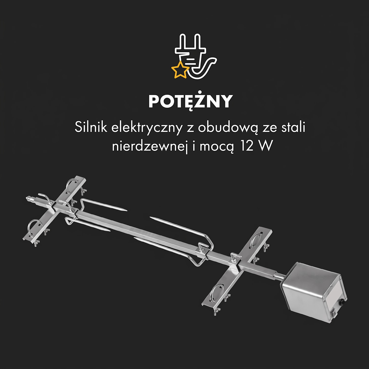 Sauenland Survivor, obrotowy rożen do pieczenia prosiaka, 12 W, 70 kg maks., stal nierdzewna 