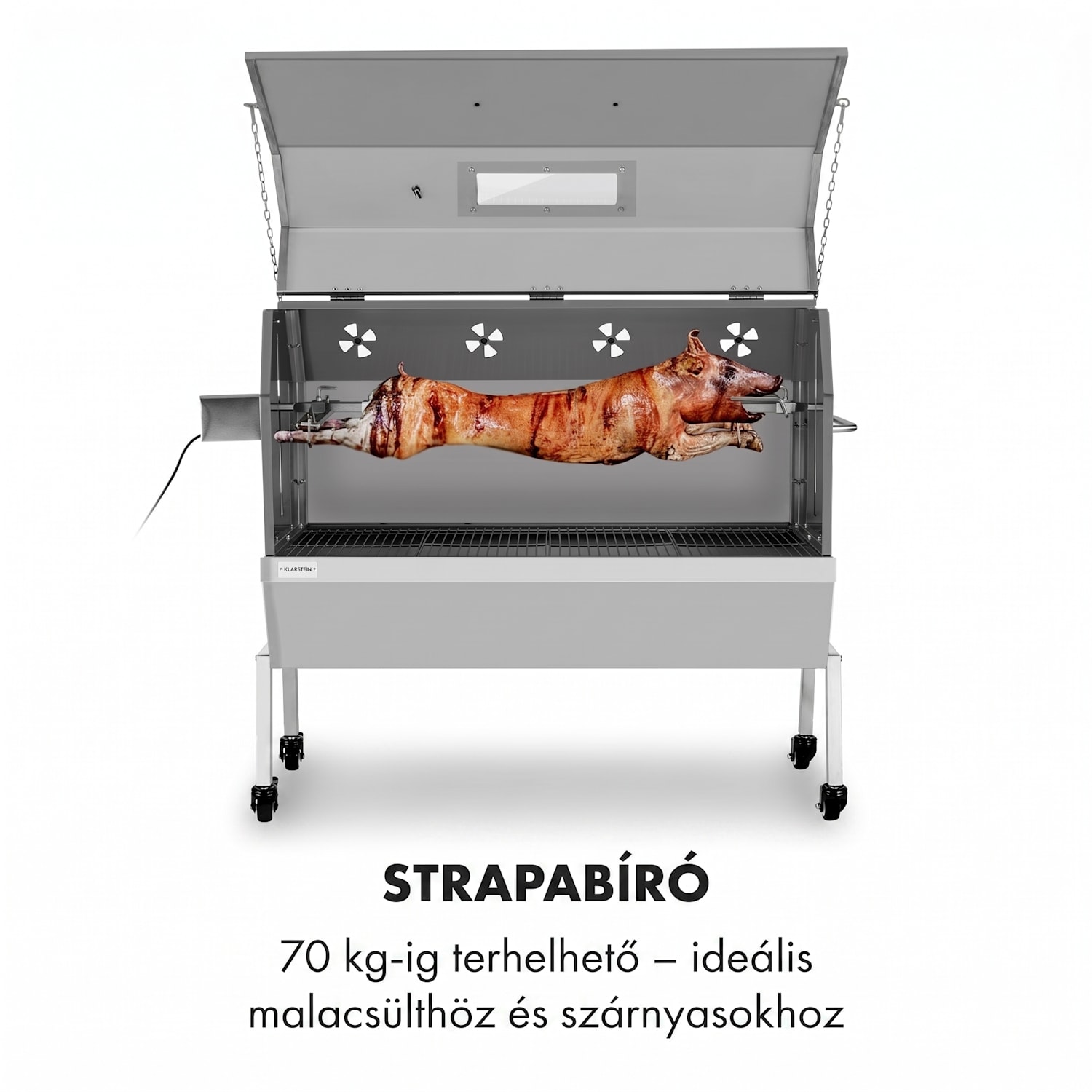 Sauenland Pro XL, malacsütő grill, forgó nyárs, 13 W, 4 kerék, rozsdamentes acél 