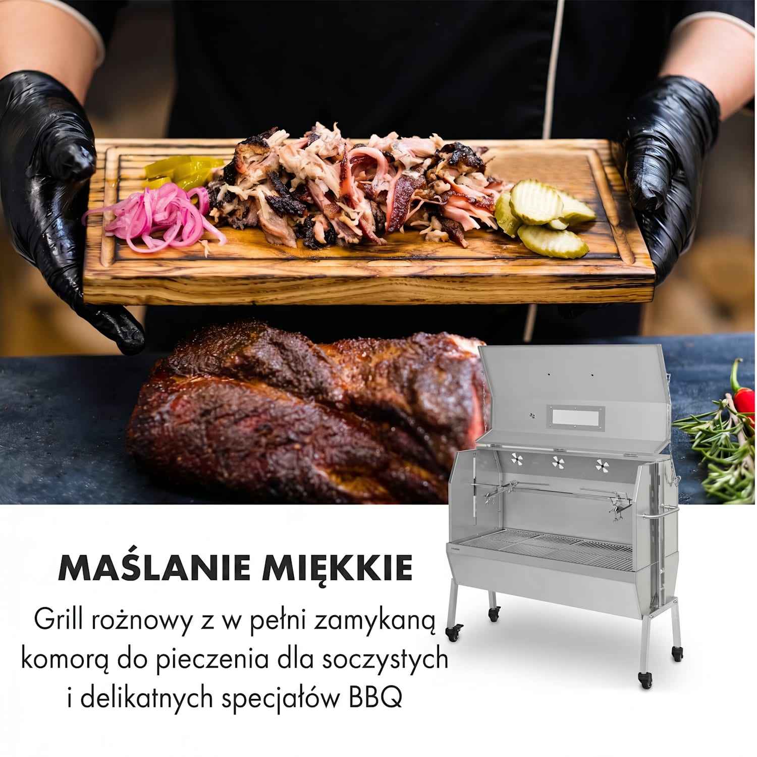 Sauenland Pro XL, grill do pieczenia prosiaka, rożen, 13 W, 4 kółka, stal szlachetna 