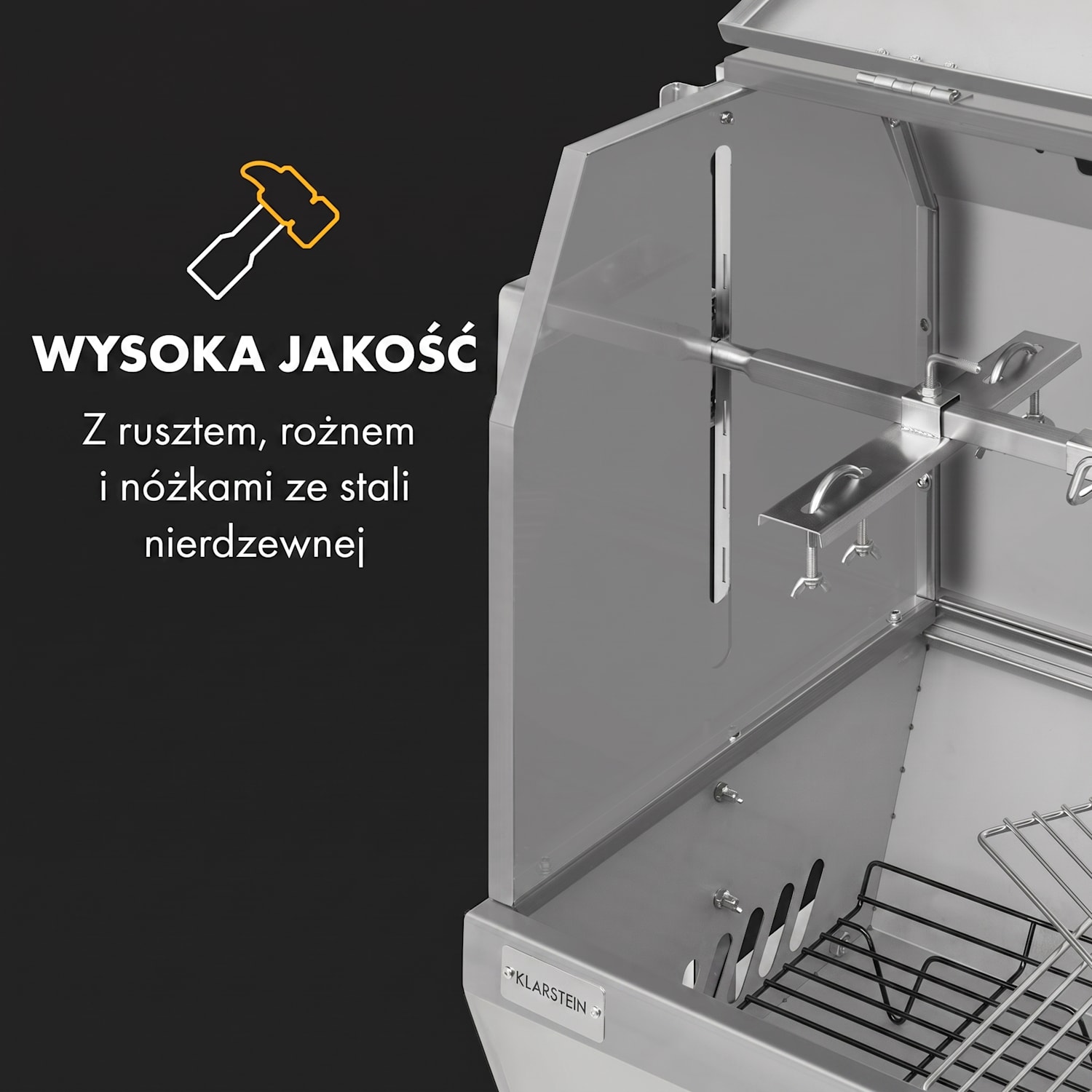 Sauenland Pro XL, grill do pieczenia prosiaka, rożen, 13 W, 4 kółka, stal szlachetna 