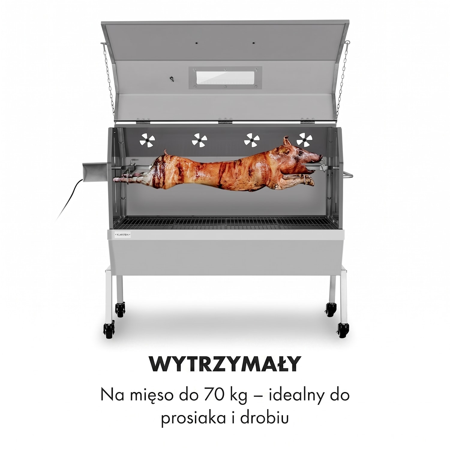 Sauenland Pro XL, grill do pieczenia prosiaka, rożen, 13 W, 4 kółka, stal szlachetna 