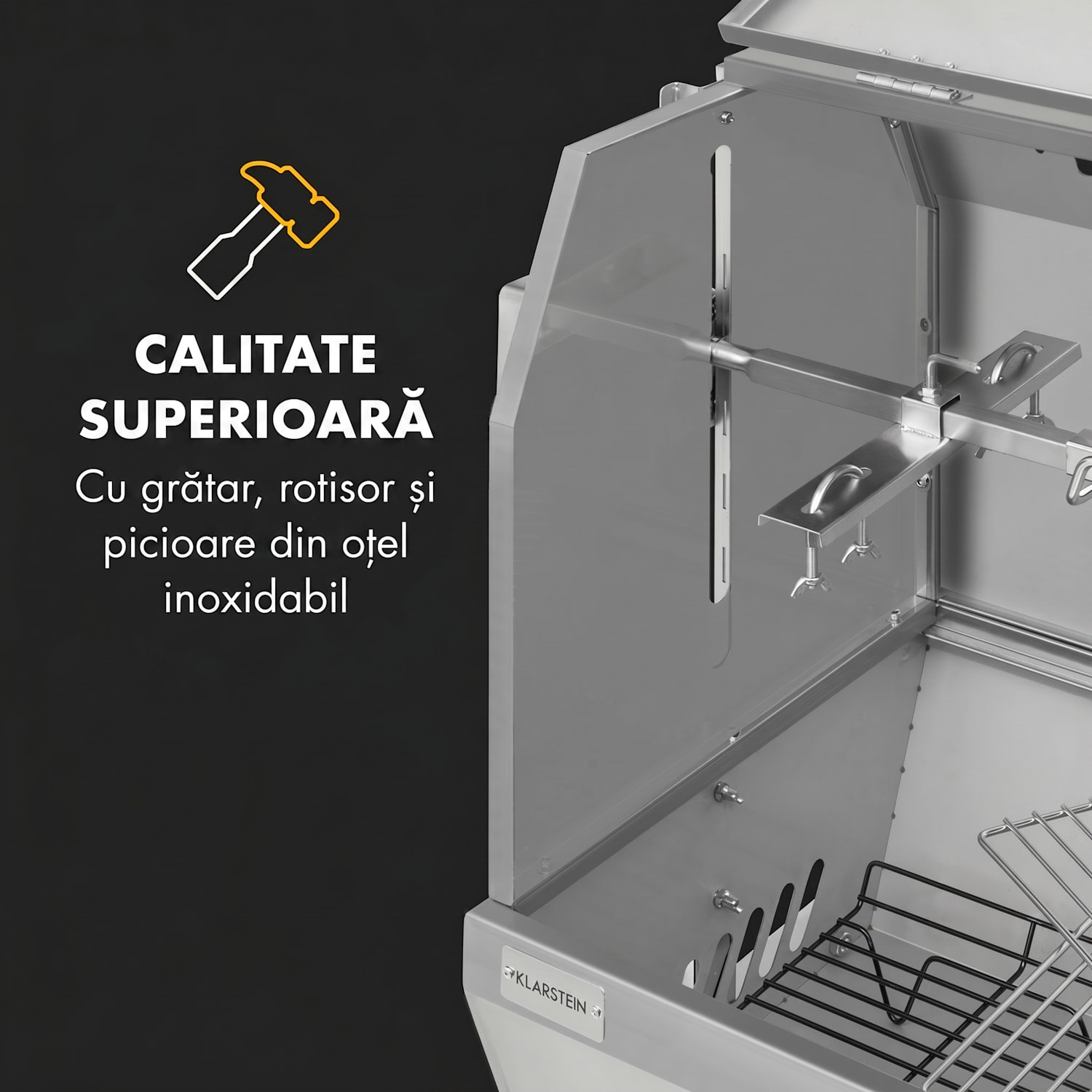 Sauenland Pro XL, grătar cu rotisor, 13 W, 4 roți, otel inoxidabil 