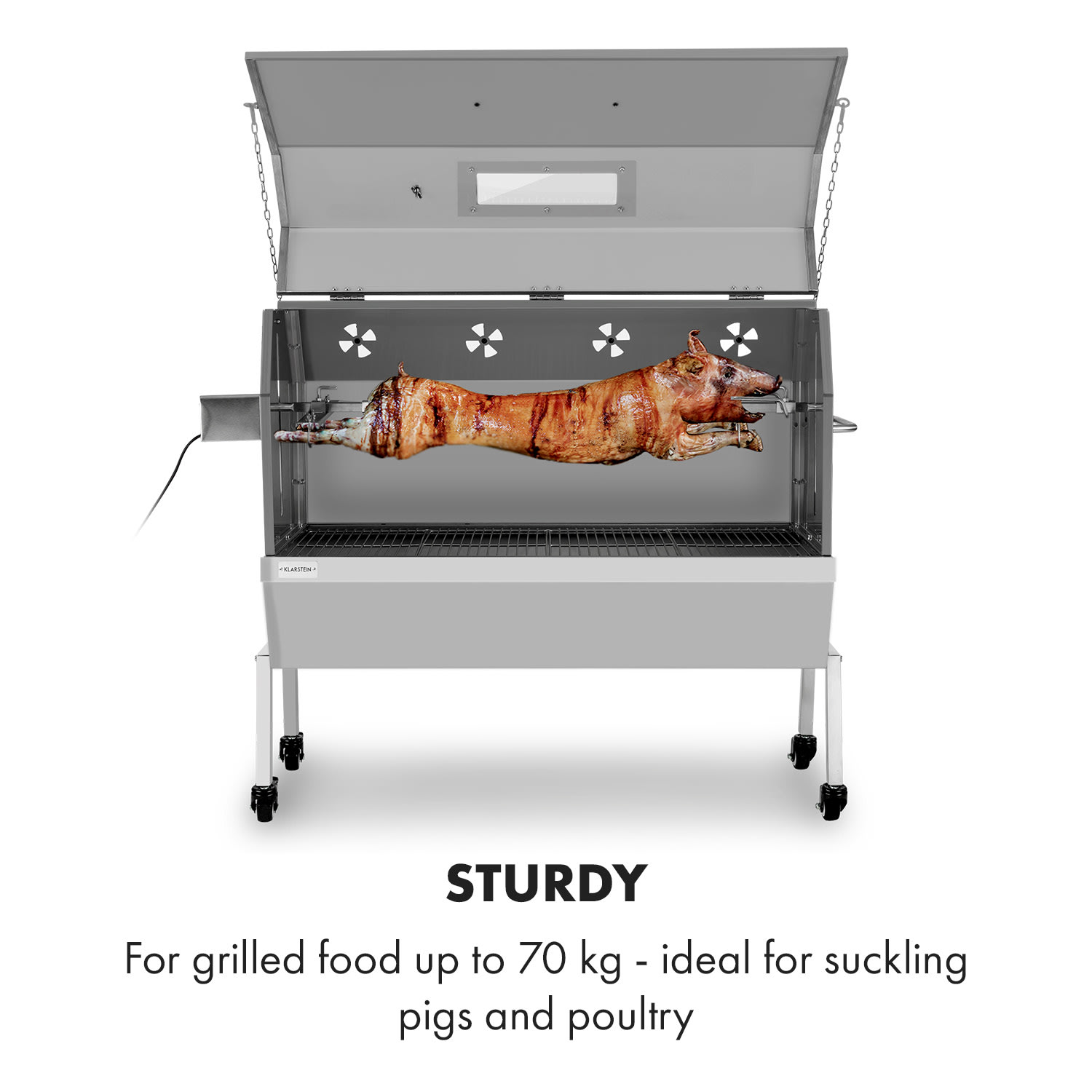 Sauenland Pro XL Asador de cochinillo espetón 15W 4 ruedas acero inoxidable 