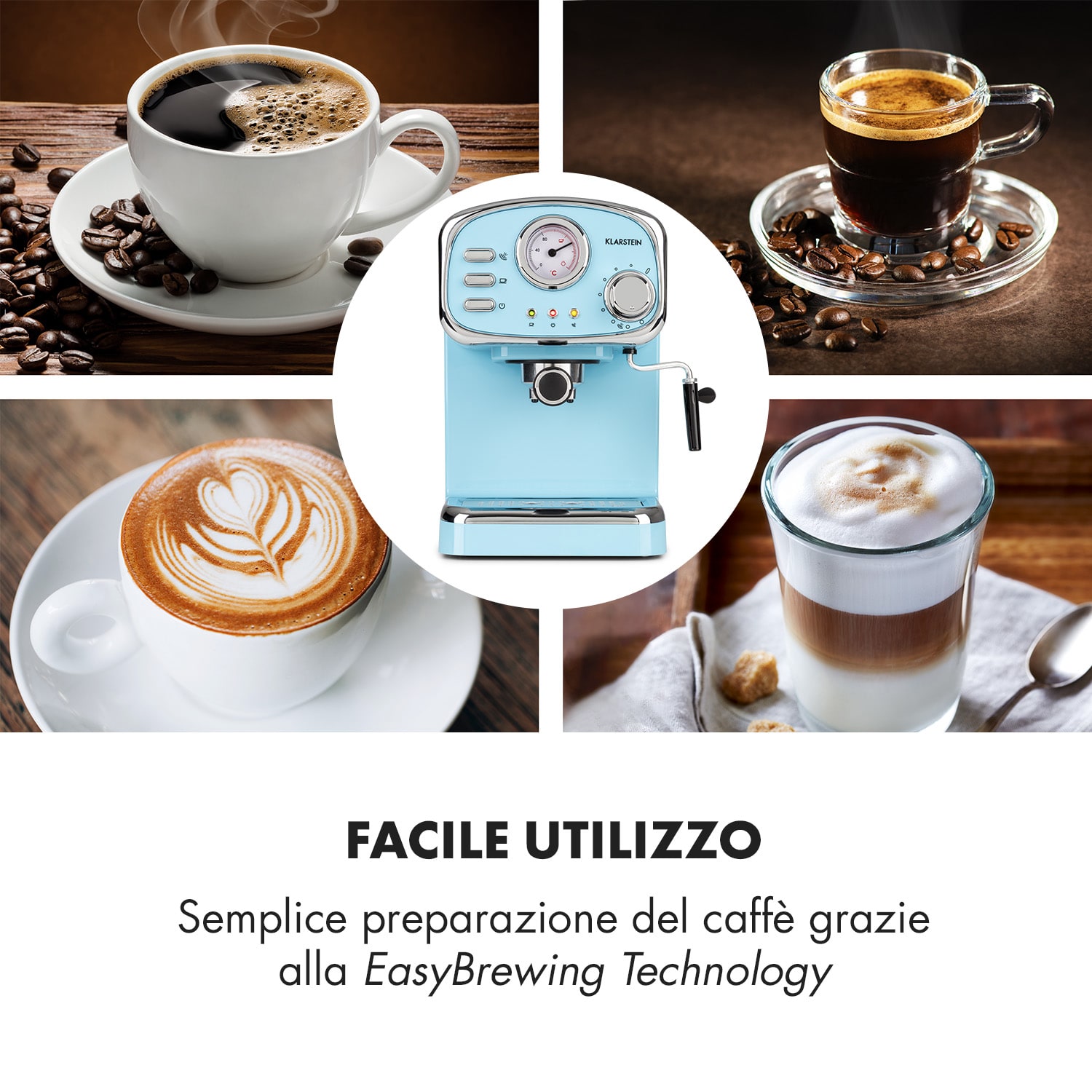 Espressionata Gusto, Macchina del Caffè, 15 Bar di Pressione, 1100W 