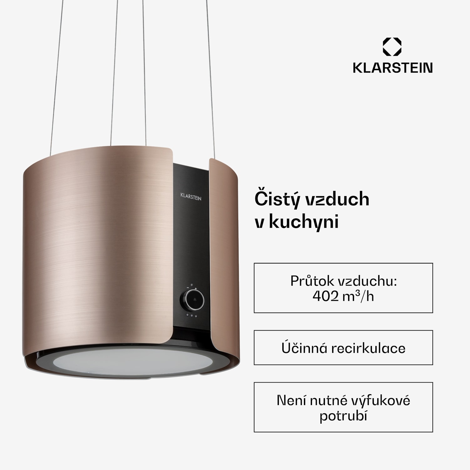 Skyfall, digestoř, 45 cm, ostrůvková, 402 m³/h, LED, nerezová ocel, zlatá Niklová metalíza