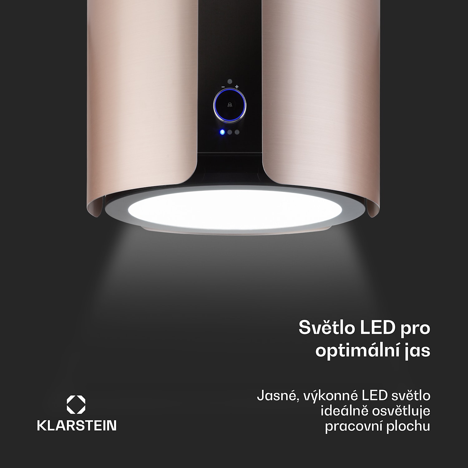 Skyfall, digestoř, 45 cm, ostrůvková, 402 m³/h, LED, nerezová ocel, zlatá Niklová metalíza