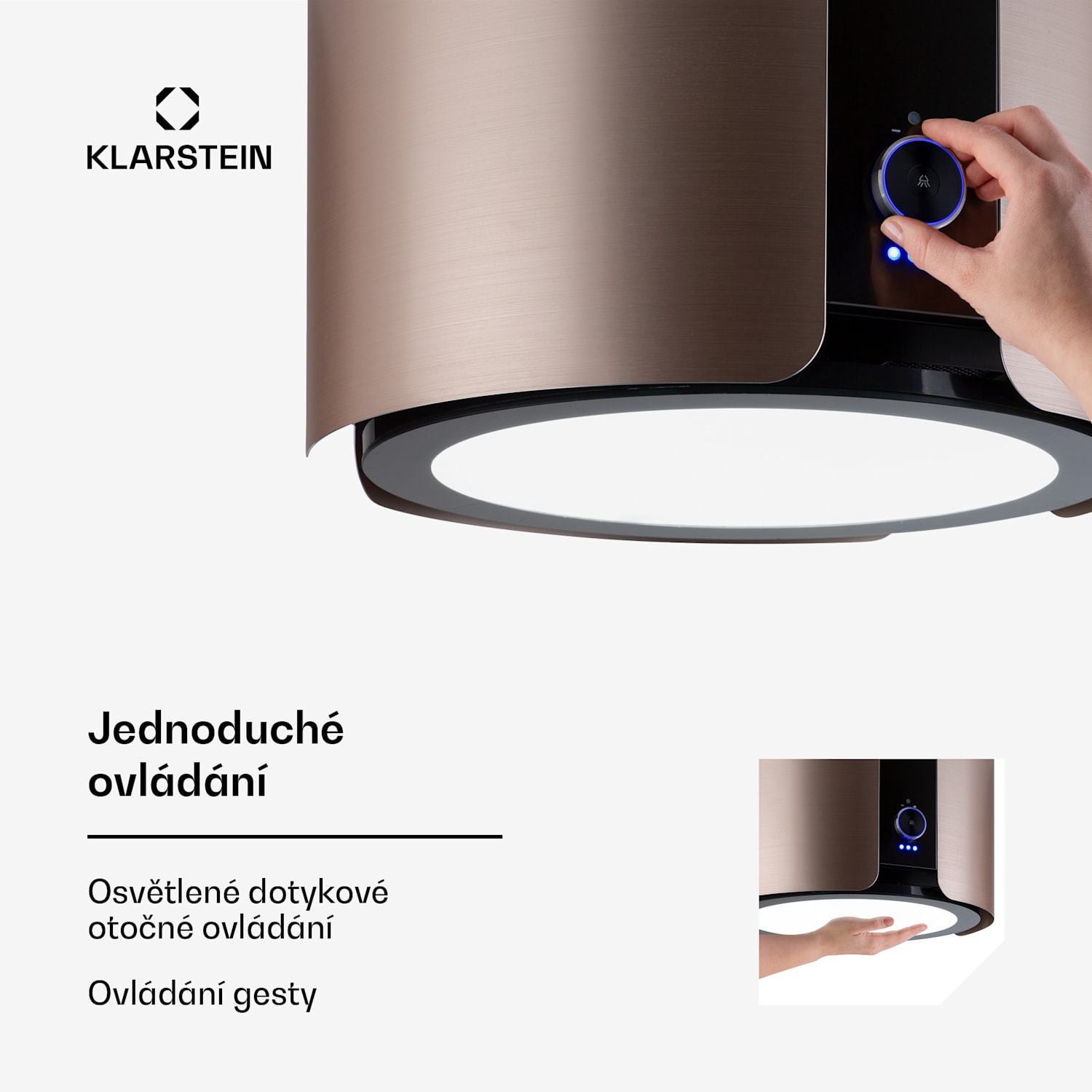 Skyfall, digestoř, 45 cm, ostrůvková, 402 m³/h, LED, nerezová ocel, zlatá Niklová metalíza