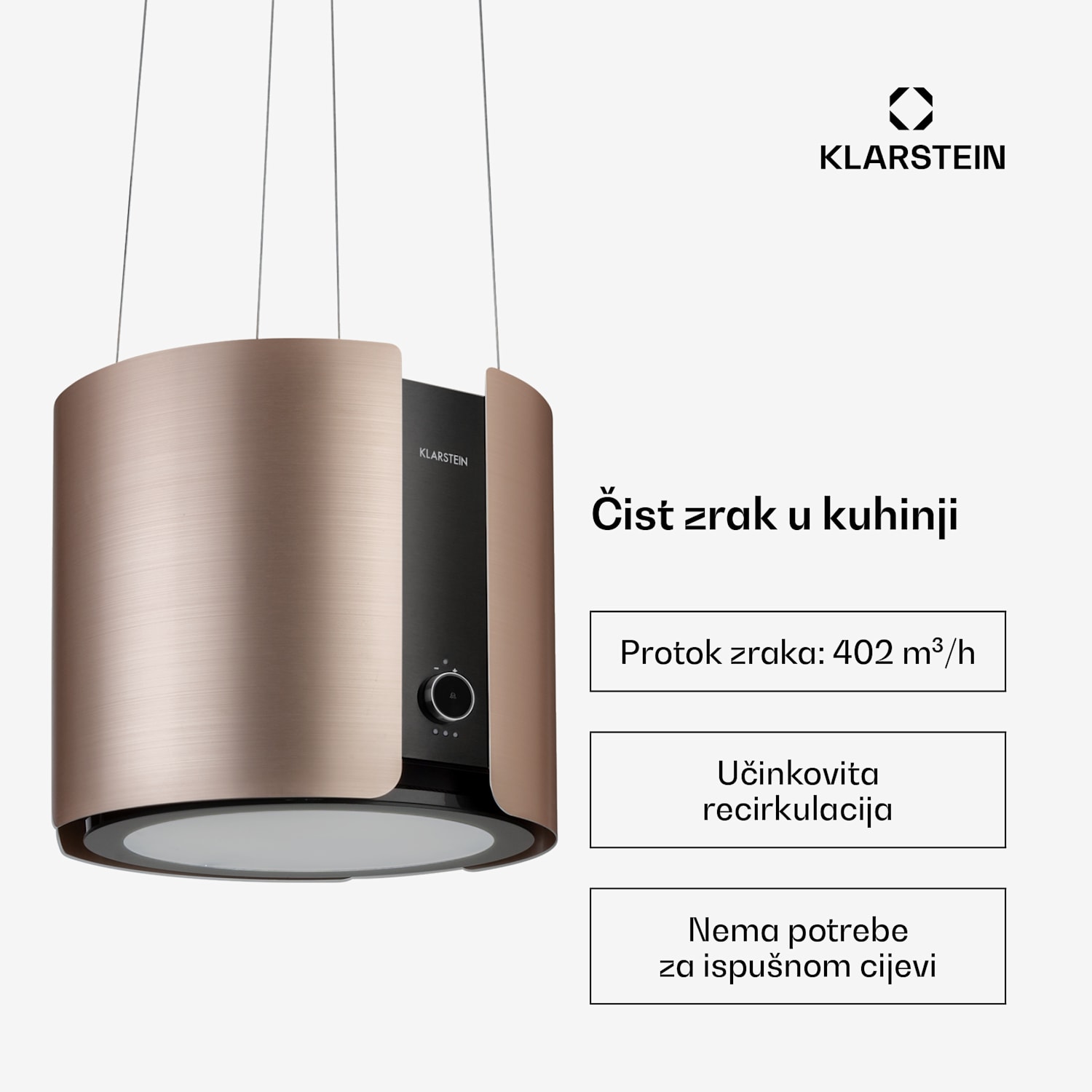 Skyfall, otočna napa, Ø 45 cm, recirkulacija, 402 m³ / h, LED, zlatna Nikl metalik