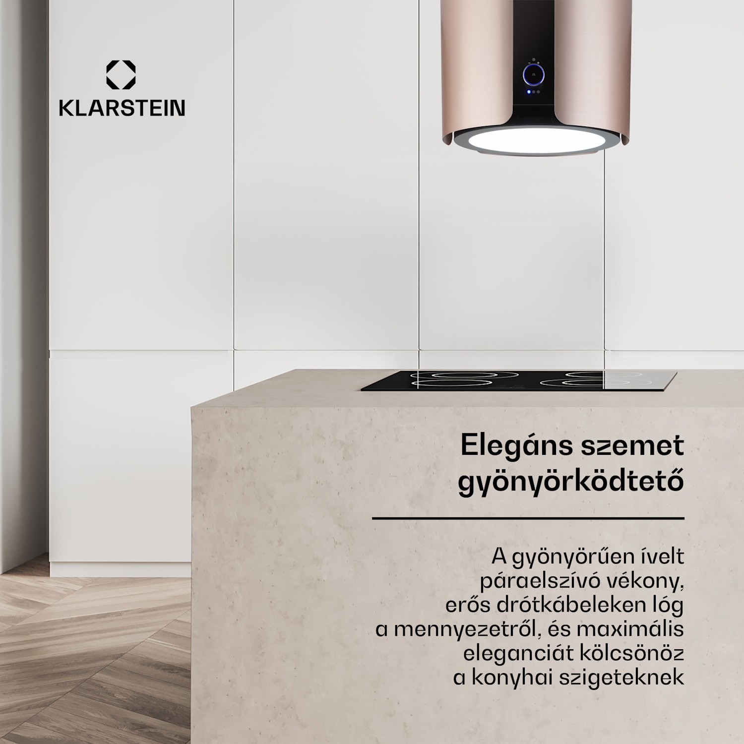 Skyfall, sziget páraelszívó, Ø 45 cm, légkeringetés, 402 m³/ó, LED, nemesacél, arany Nikkel fém