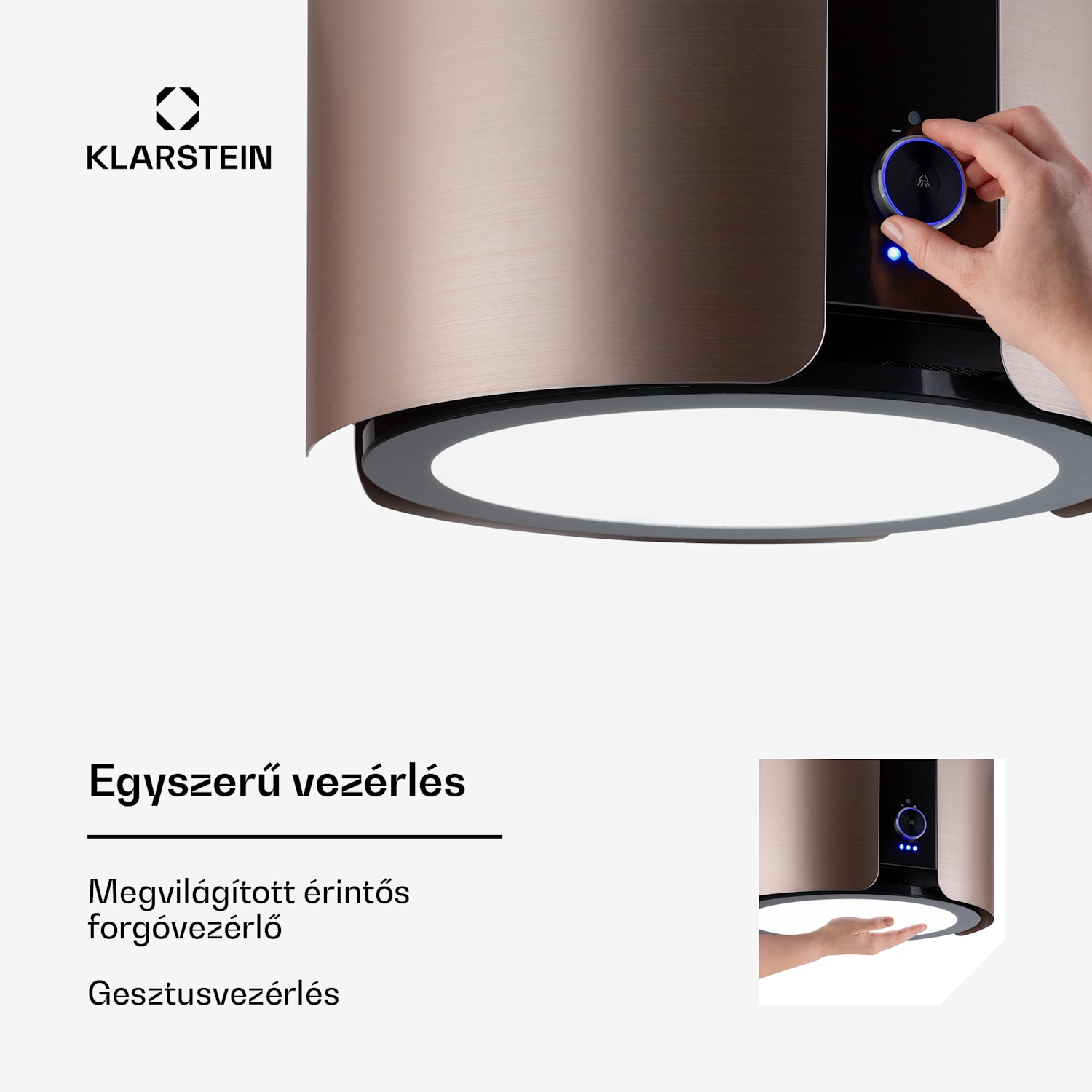 Skyfall, sziget páraelszívó, Ø 45 cm, légkeringetés, 402 m³/ó, LED, nemesacél, arany Nikkel fém