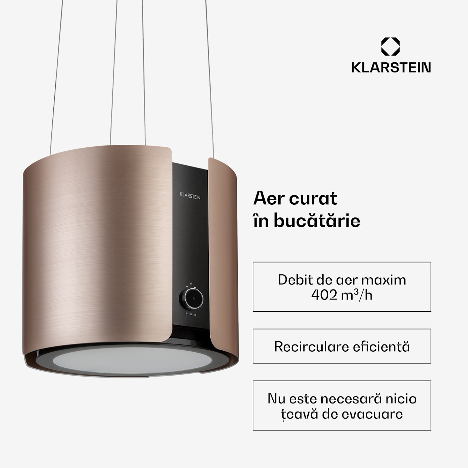 Skyfall, hota insula, Ø 45 cm, recirculare, 402 m³ / h, LED, auriu 