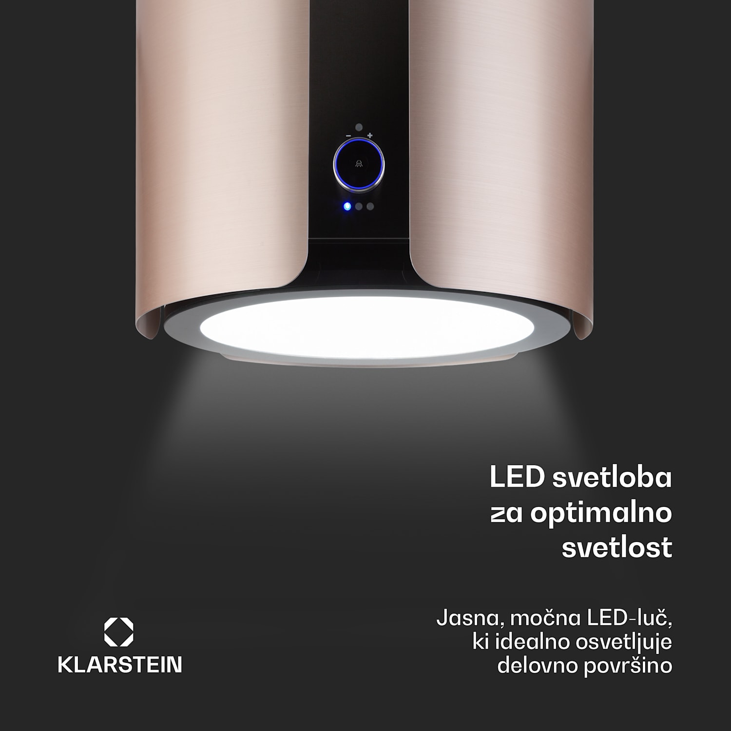 Skyfall, otočna kuhinjska napa, Ø 45 cm, recirkulacija, 402 m³ / h, LED, nerjaveče jeklo, zlata Kovinski nikelj