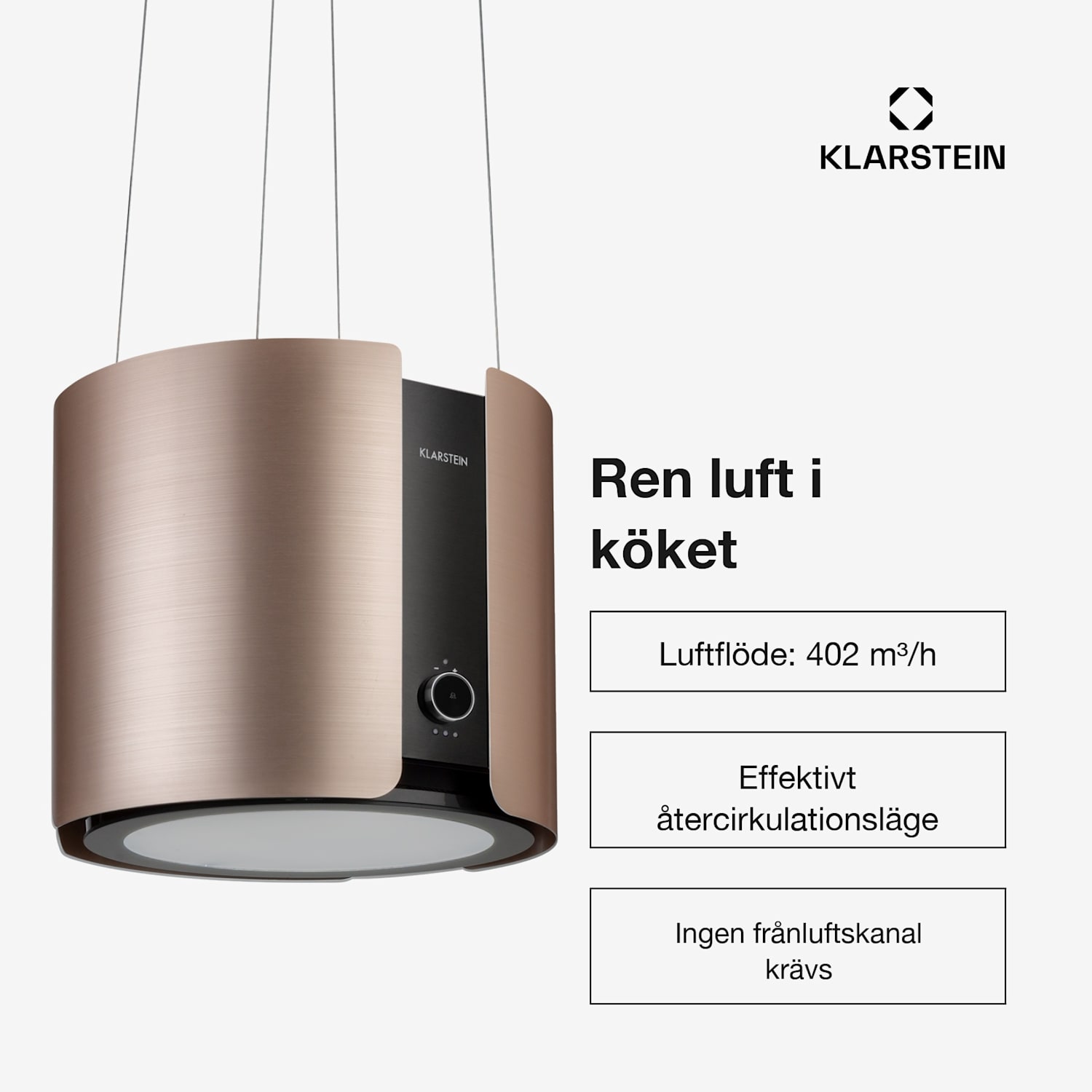 Skyfall Smart Köksfläkt för köksö Ø 45 cm cirkulation 413 m³/h LED 45 cm | Guld
