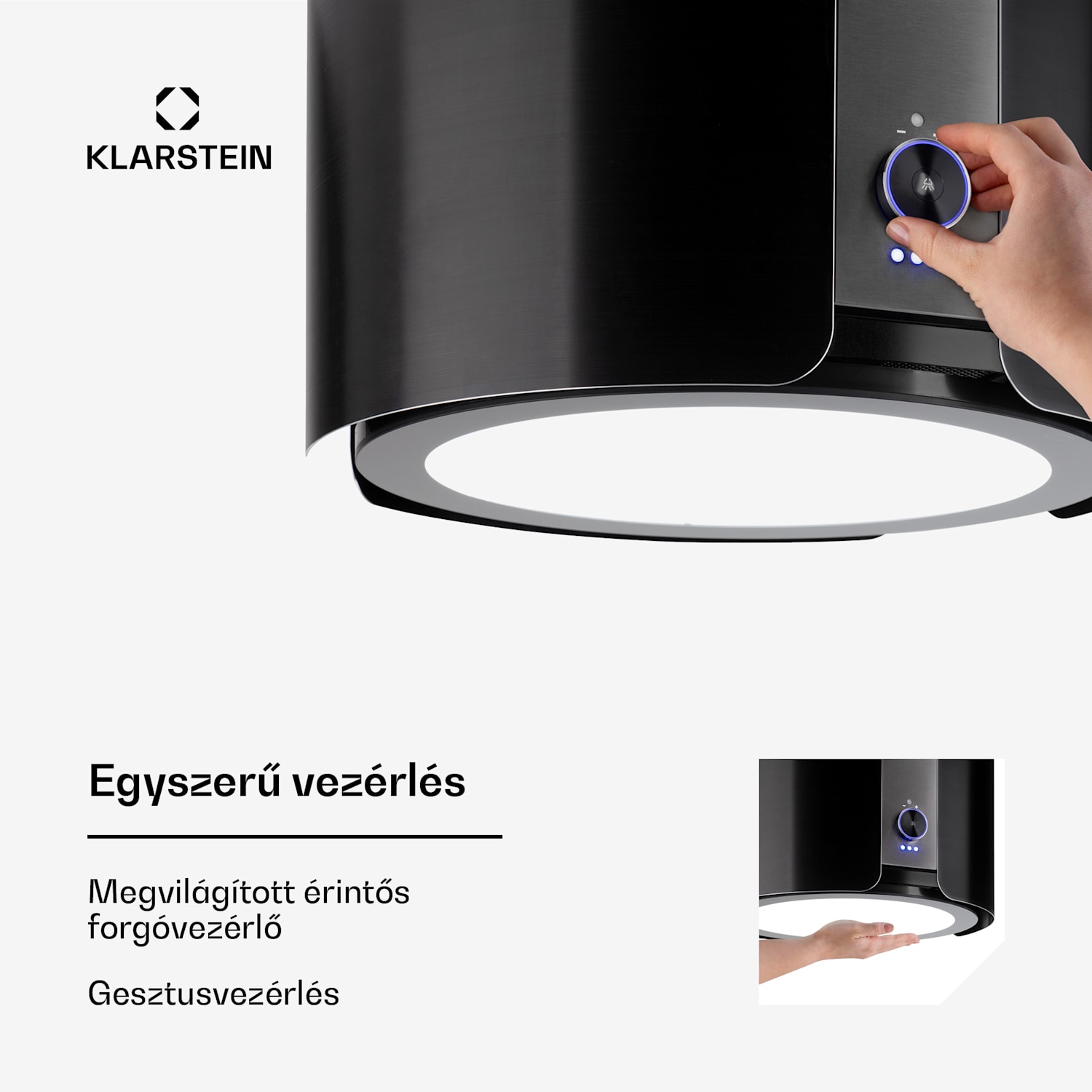 Skyfall, sziget páraelszívó, Ø 45 cm, légkeringetés, 402 m³/ó, LED, nemesacél, fekete 