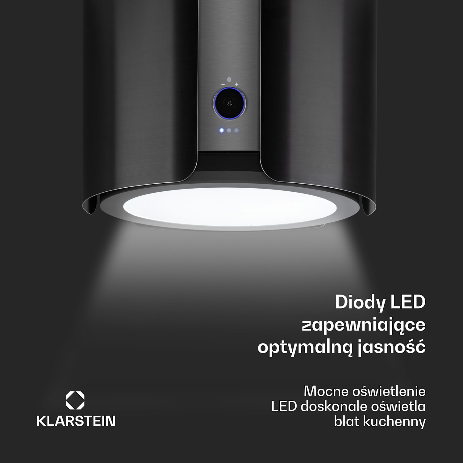 Skyfall, okap kuchenny wyspowy, pochłaniacz, Ø 45 cm, 402 m³/h, LED, stal nierdzewna, kolor czarny Czarny metalik