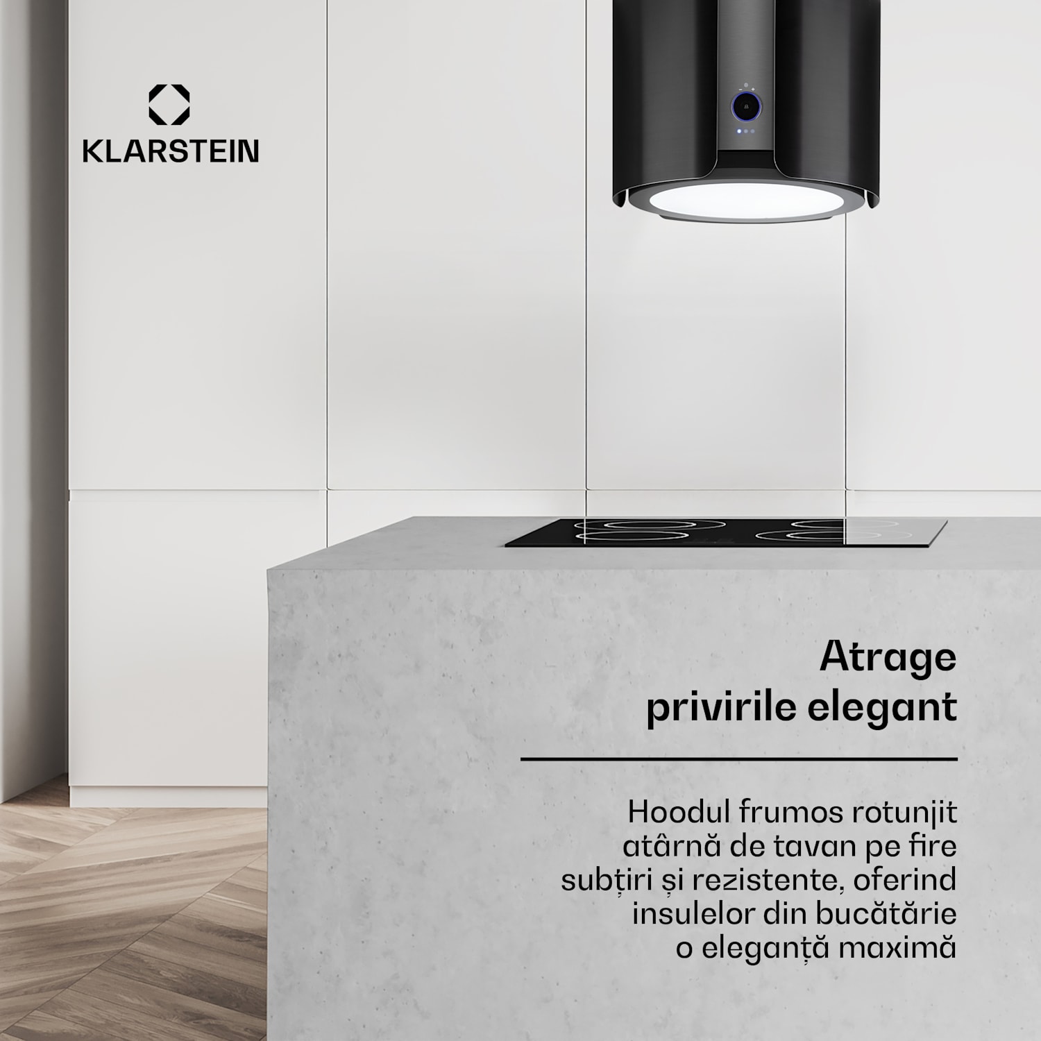 Skyfall, hota insula, Ø 45 cm, recirculare, 402 m³ / h, LED, negru 