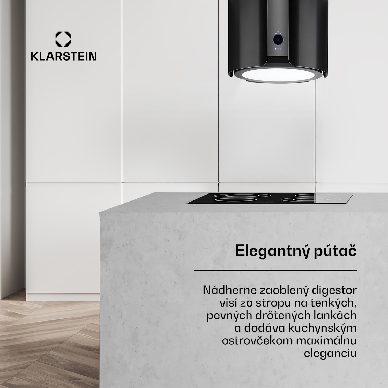 Skyfall, digestor, 45 cm, ostrovčekový, 402 m³/h, LED, nehrdzavejúca oceľ, čierny Čierna metalíza