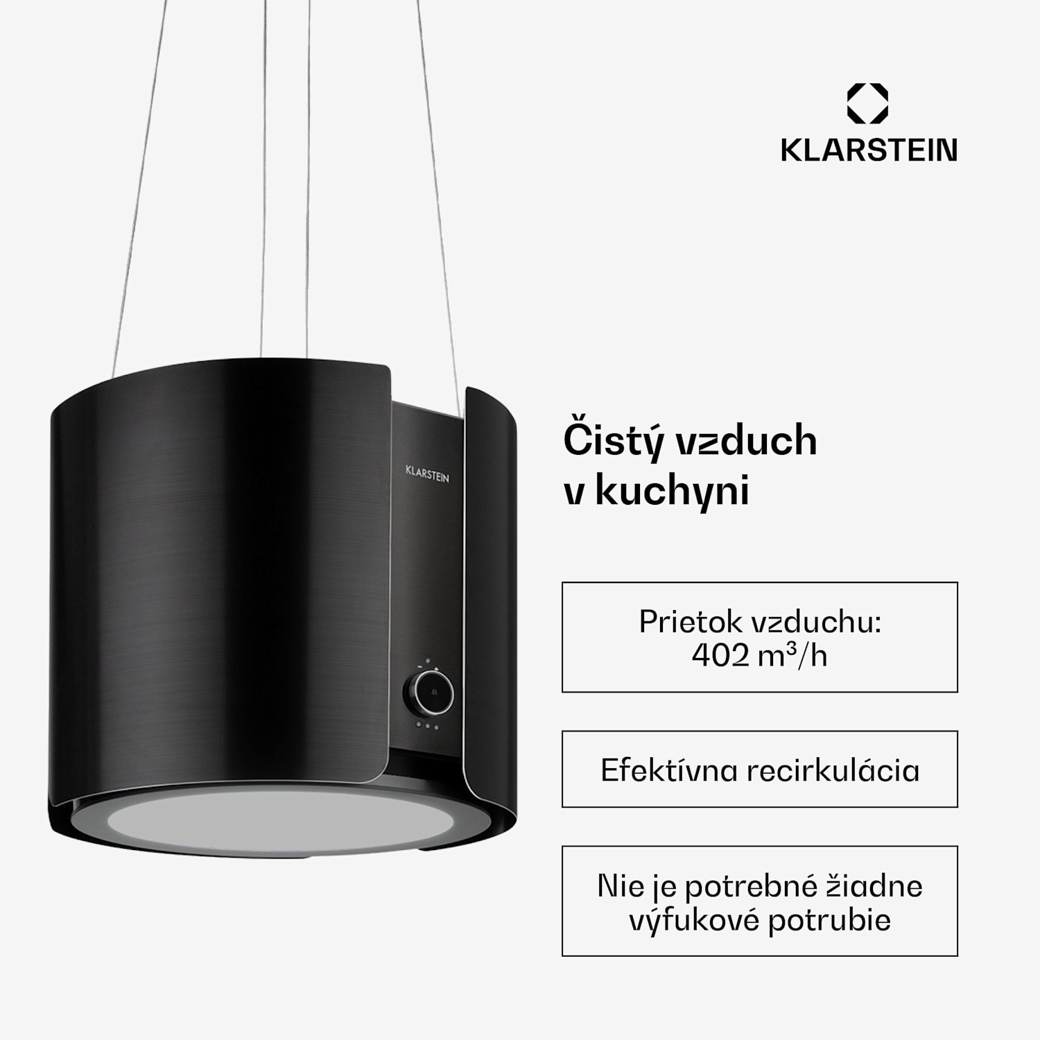 Skyfall, digestor, 45 cm, ostrovčekový, 402 m³/h, LED, nehrdzavejúca oceľ, čierny Čierna metalíza