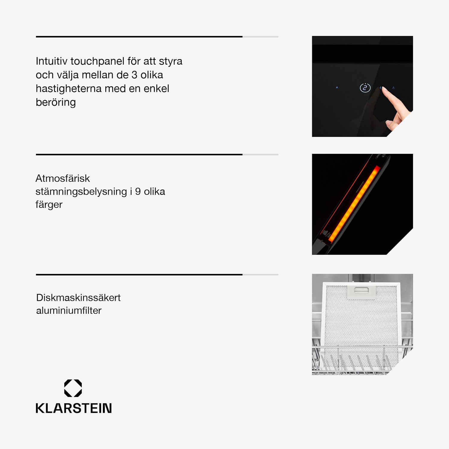 Eleonora 60 Köksfläkt 426 m³/h touch-panel bakgrundsbelysning EK A++ 
