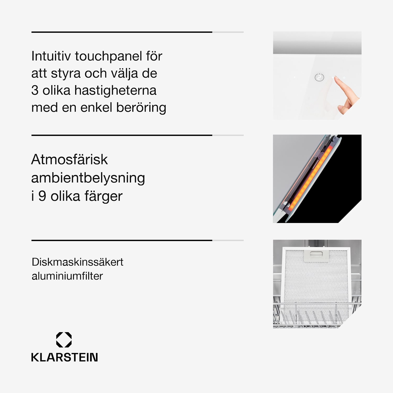 Eleonora 60 Köksfläkt 426 m³/h touch-panel bakgrundsbelysning EK A++ 
