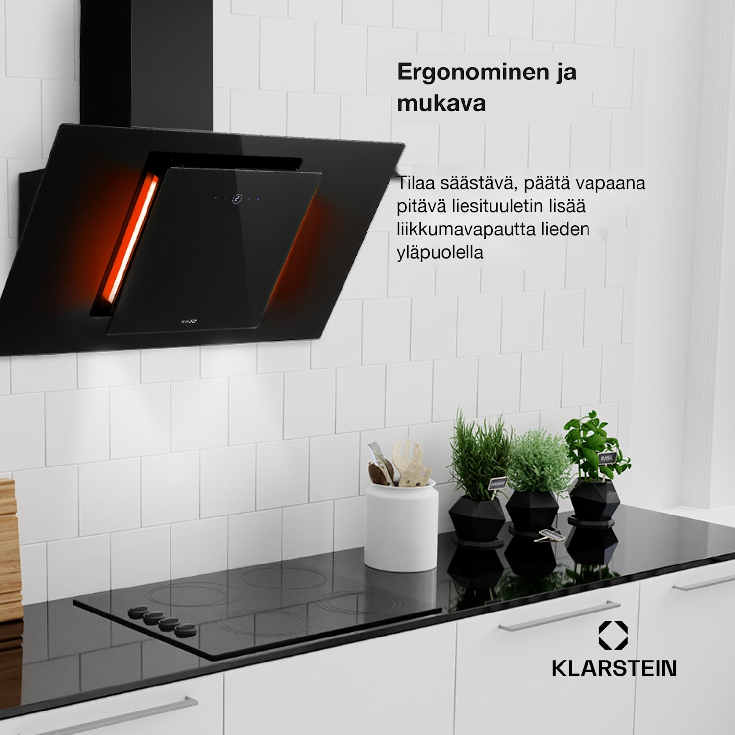 Eleonora 90, liesituuletin, 420 m³/h, kosketuspaneeli, tunnelmavalaistus, energialuokka A++ 90 cm | Musta