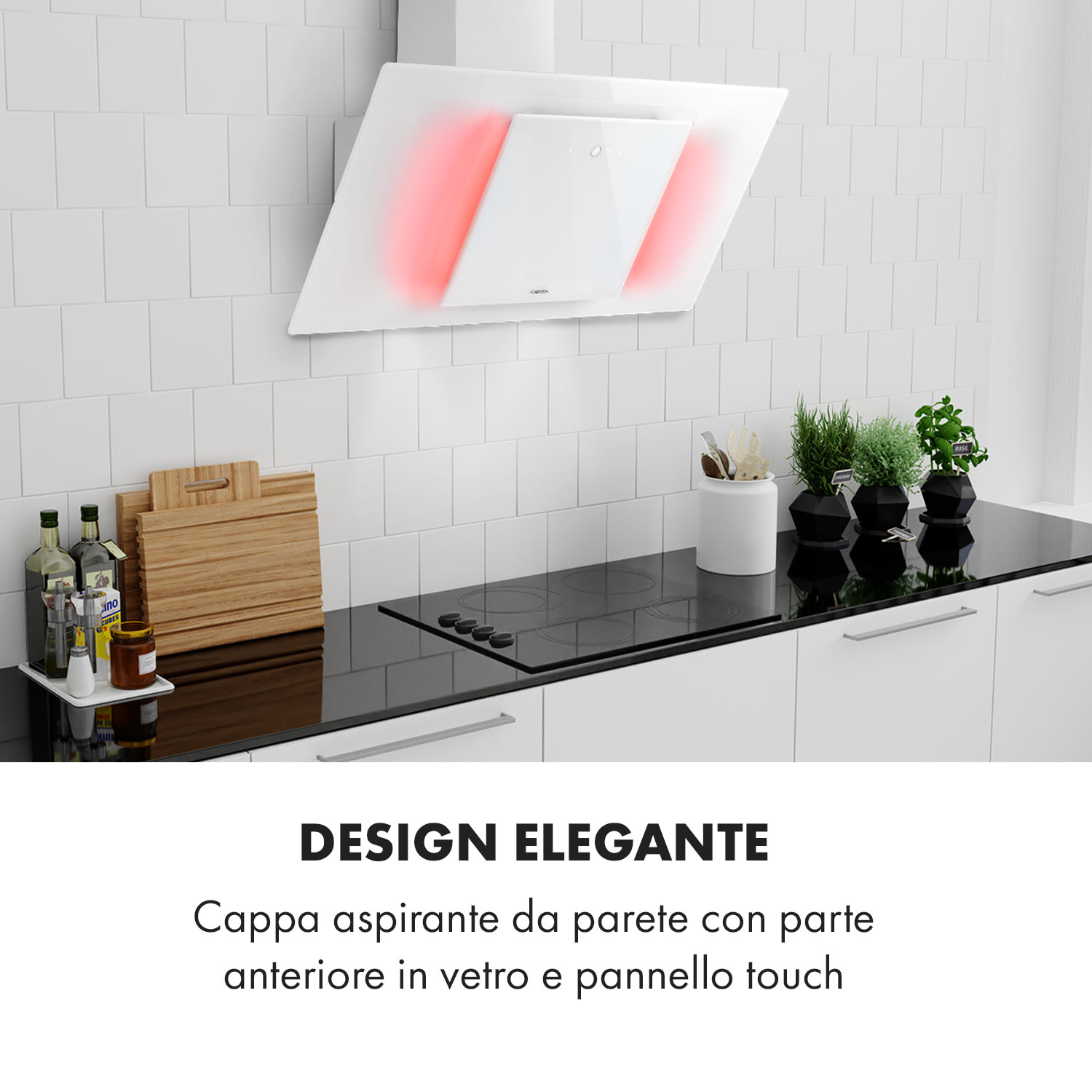Eleonora 90, Cappa Aspirante, Pannello Touch, Luce Ambiente, A++, 420 m³/h 
