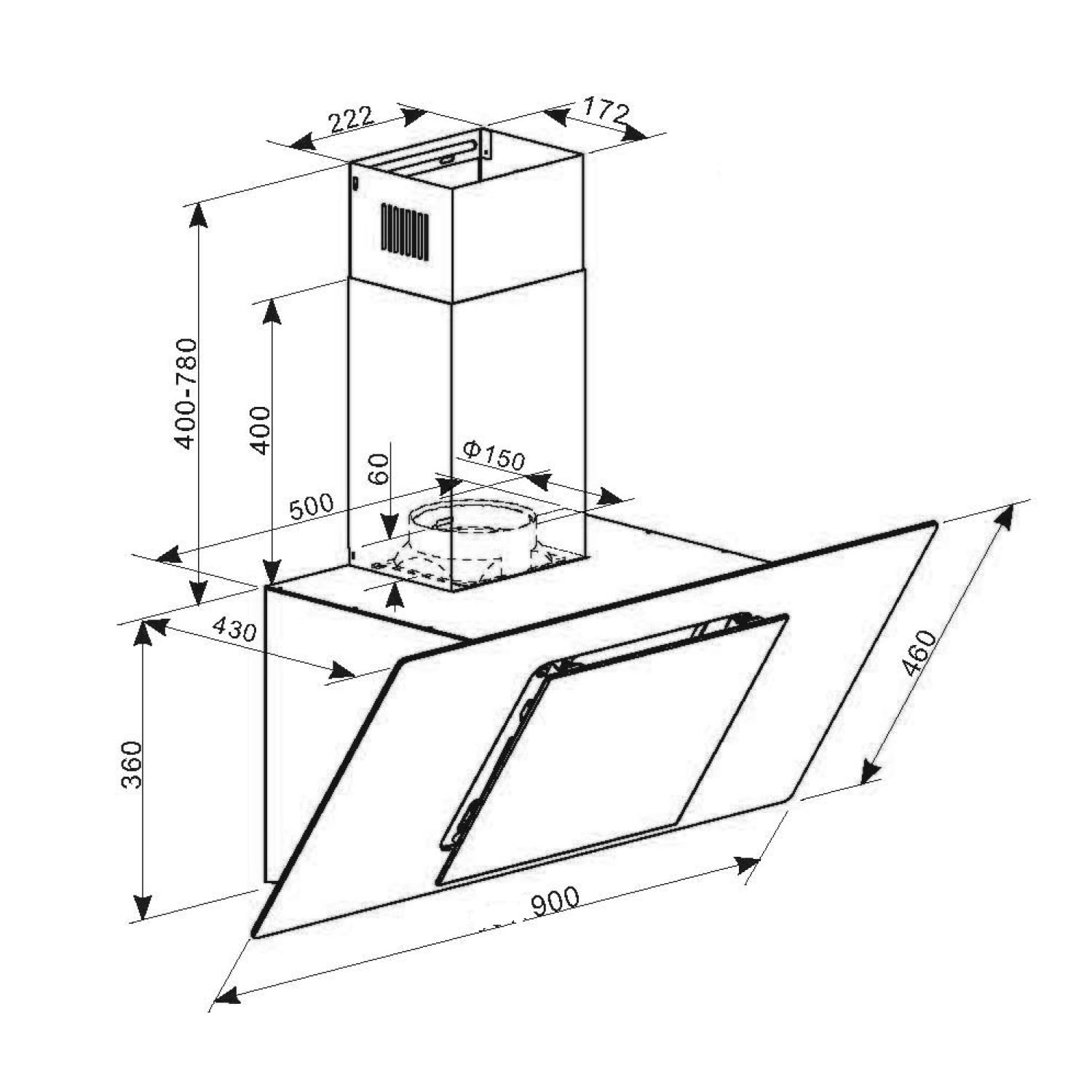 Eleonora 90, kuhinjska napa, 420 m³ / h, zaslon na dotik, osvetlitev, EEK A++ 