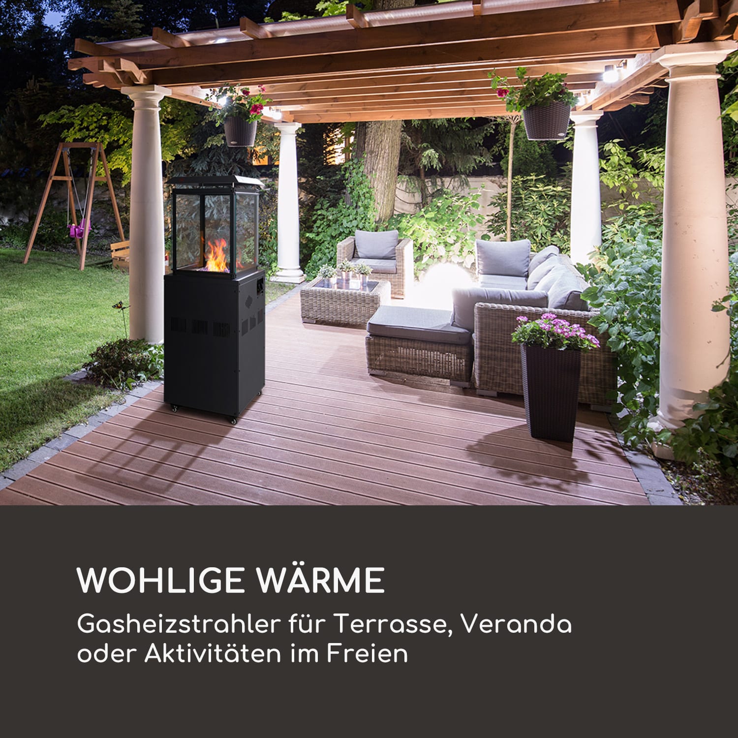 Flagranti Gasheizstrahler 8kW Gasflasche bis 11kg Edelstahl Schwarz