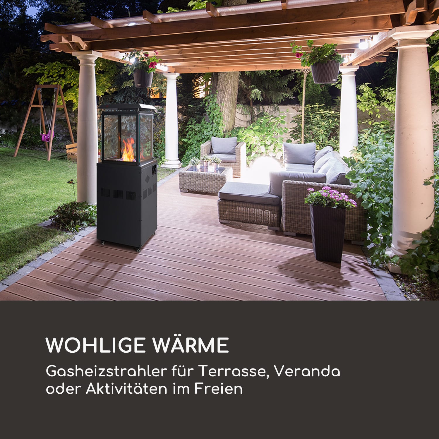 Flagranti Gasheizstrahler 8kW Gasflasche bis 11kg Edelstahl Dunkelgrau