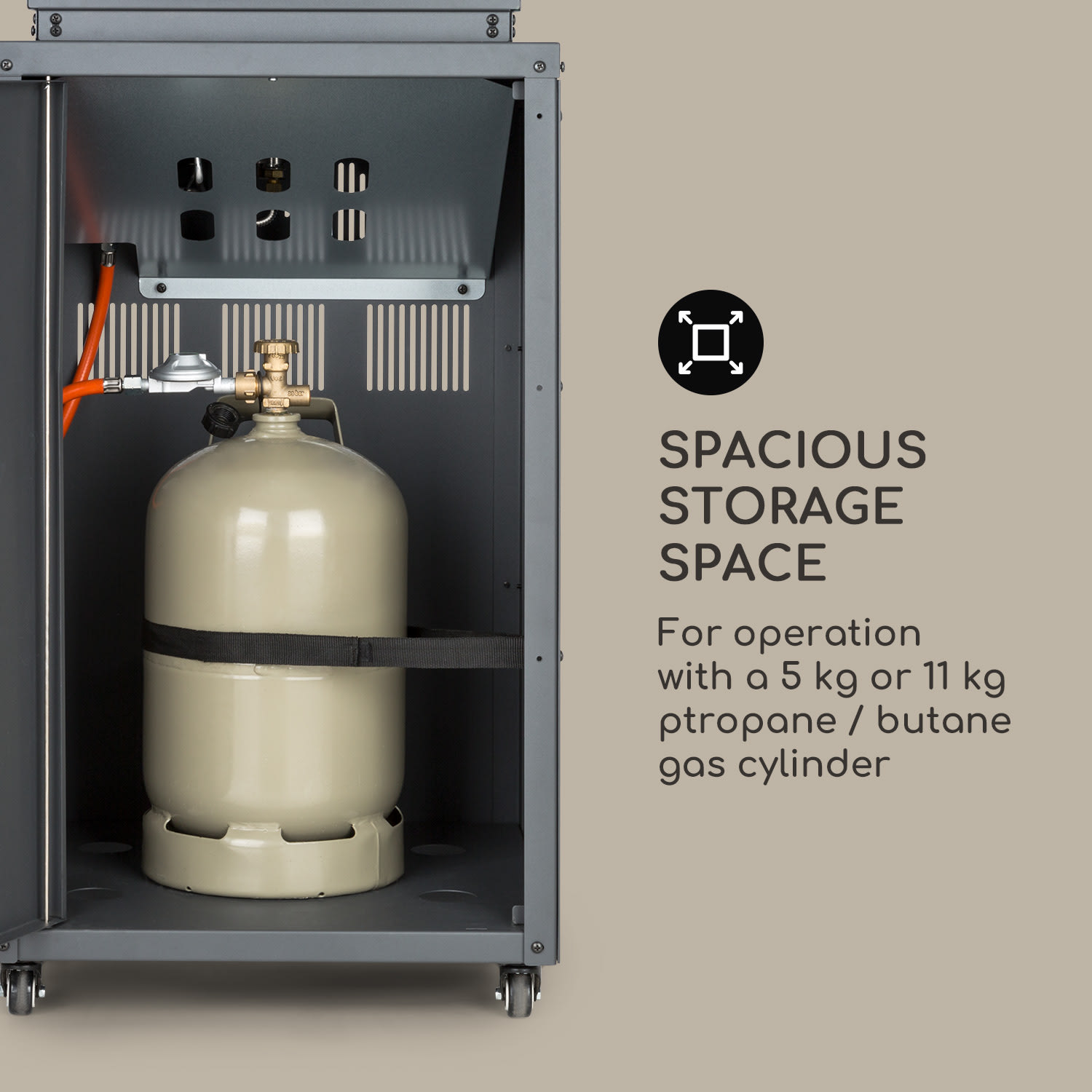 Flagranti, kaasulämmitin, 8 kW, max. 11 kg:n kaasupullolle, ruostumaton teräs Tummanharmaa