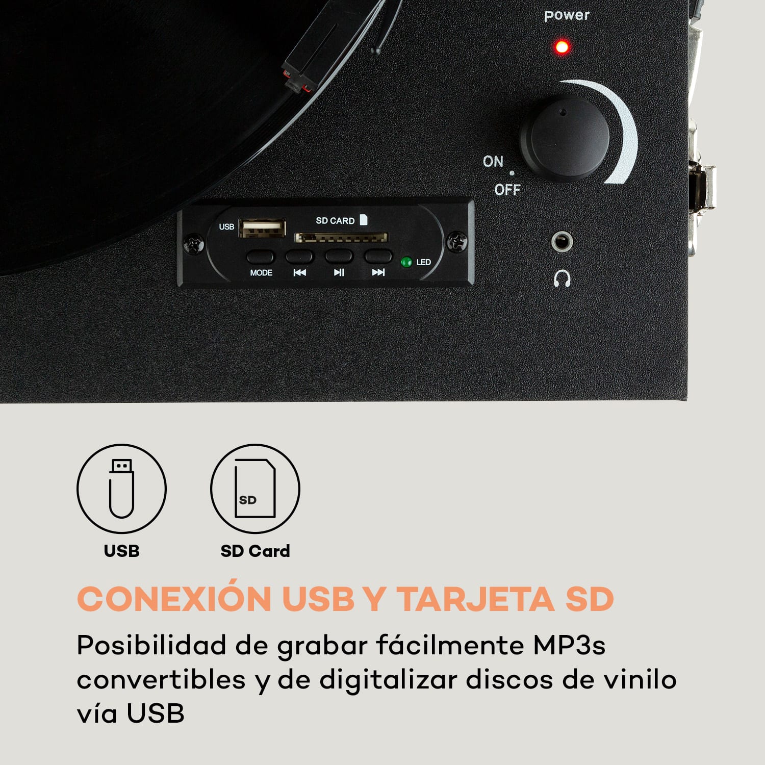 Sarah Ann Tocadiscos bluetooth USB 33, 45 y 78 rpm color negro Sin radio DAB+/FM | Negro