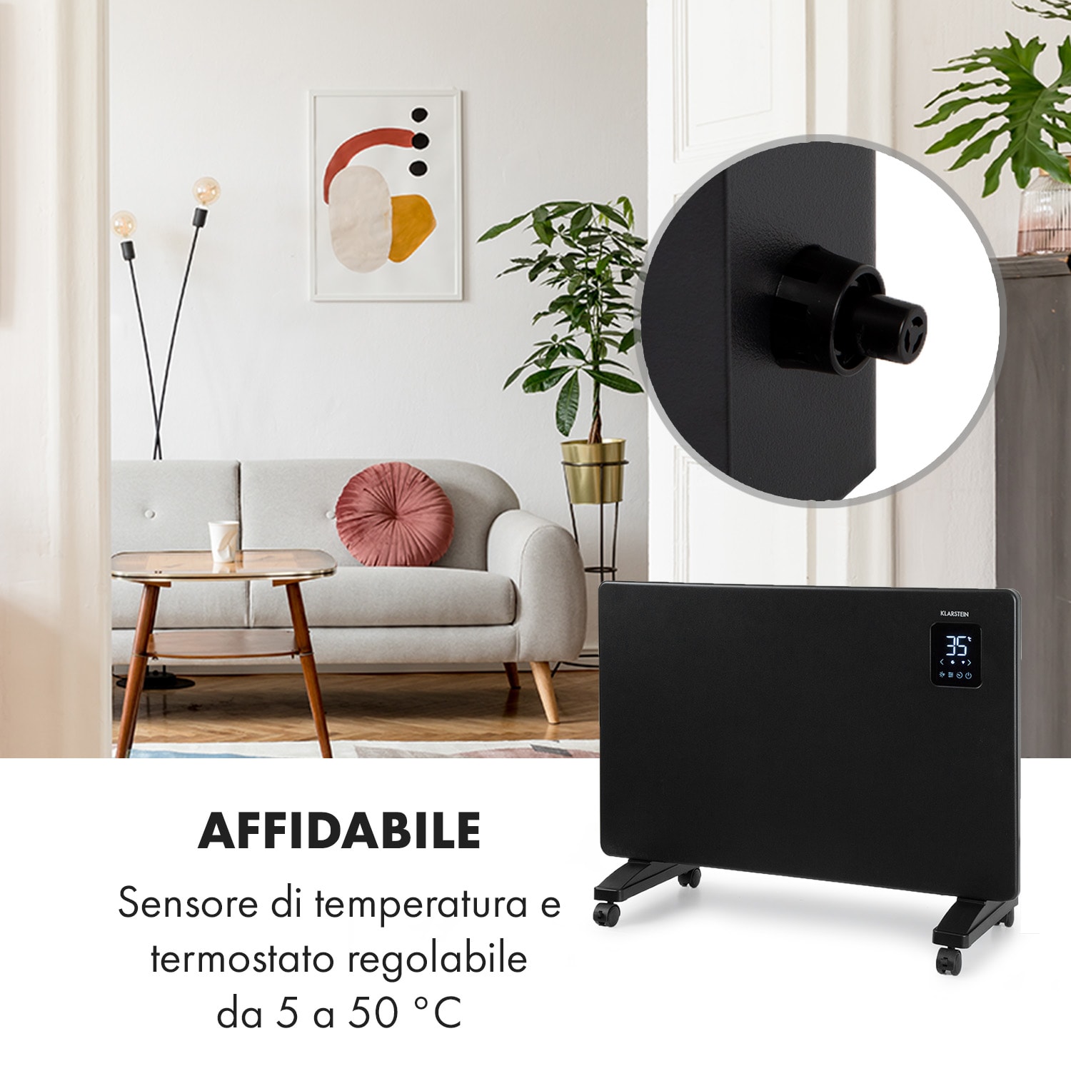 Bansin Smart 1500, Termoconvettore, Controllo con App, 1500W 1500 W | Nero