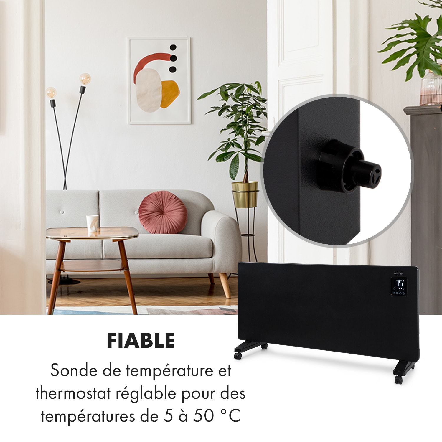 Bansin Smart 2500 radiateur à convection 2500 W contrôle par application 2500 W | Noir