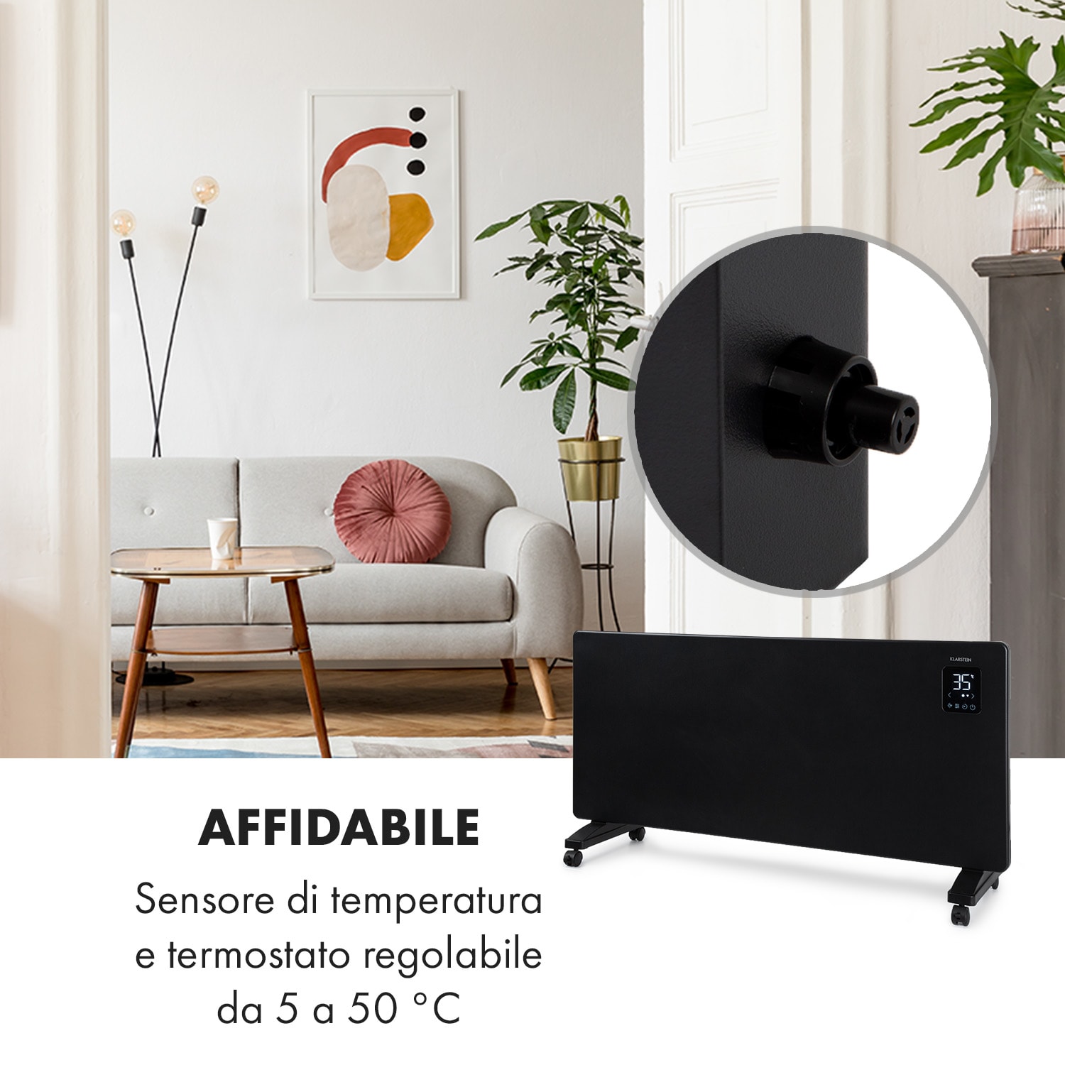 Bansin Smart 2500, Termoconvettore, Controllo con App, 2500W 2500 W | Nero