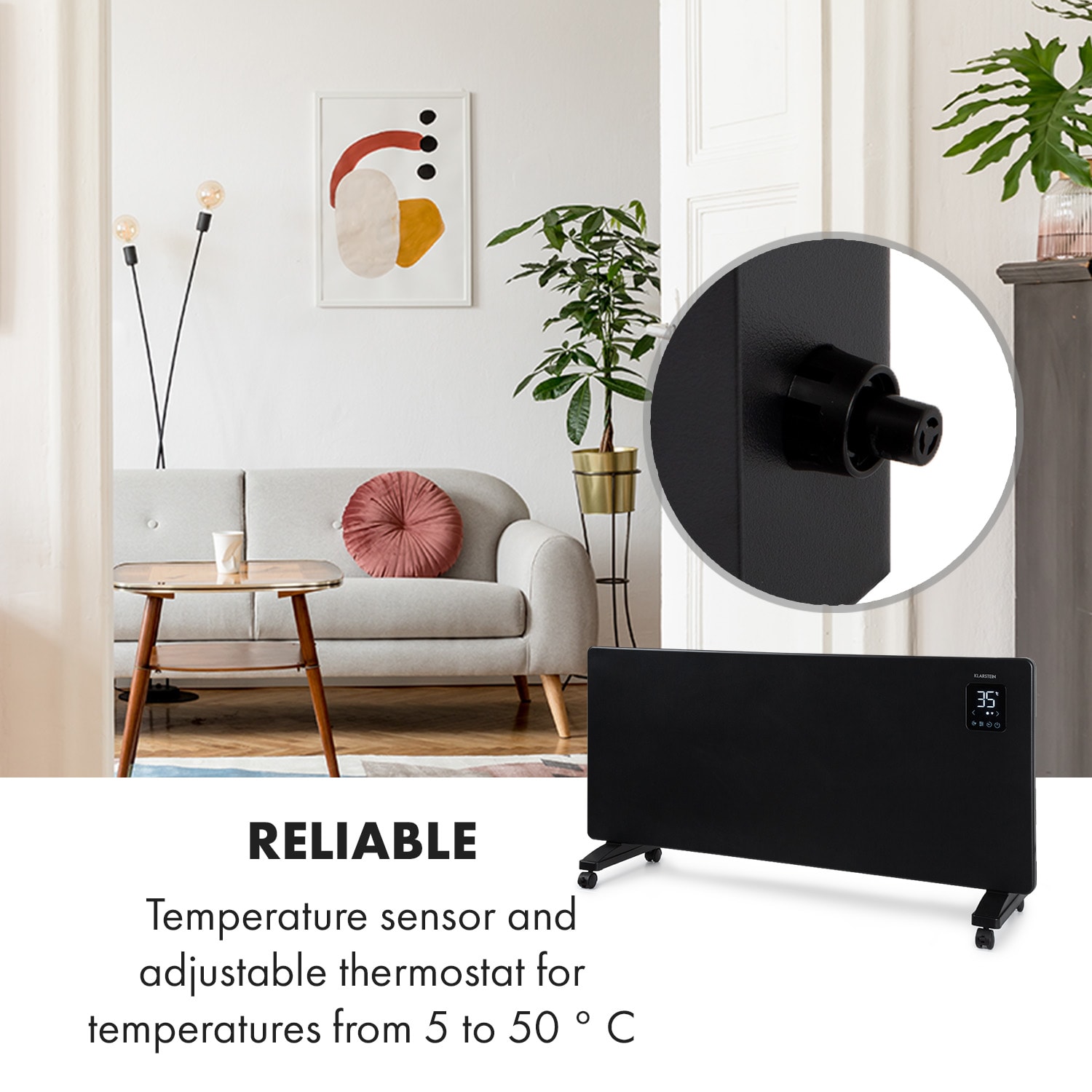 Bansin Smart 2500, konvektor, 2500 W, vezérlés applikáción keresztül 2500 W | Fekete