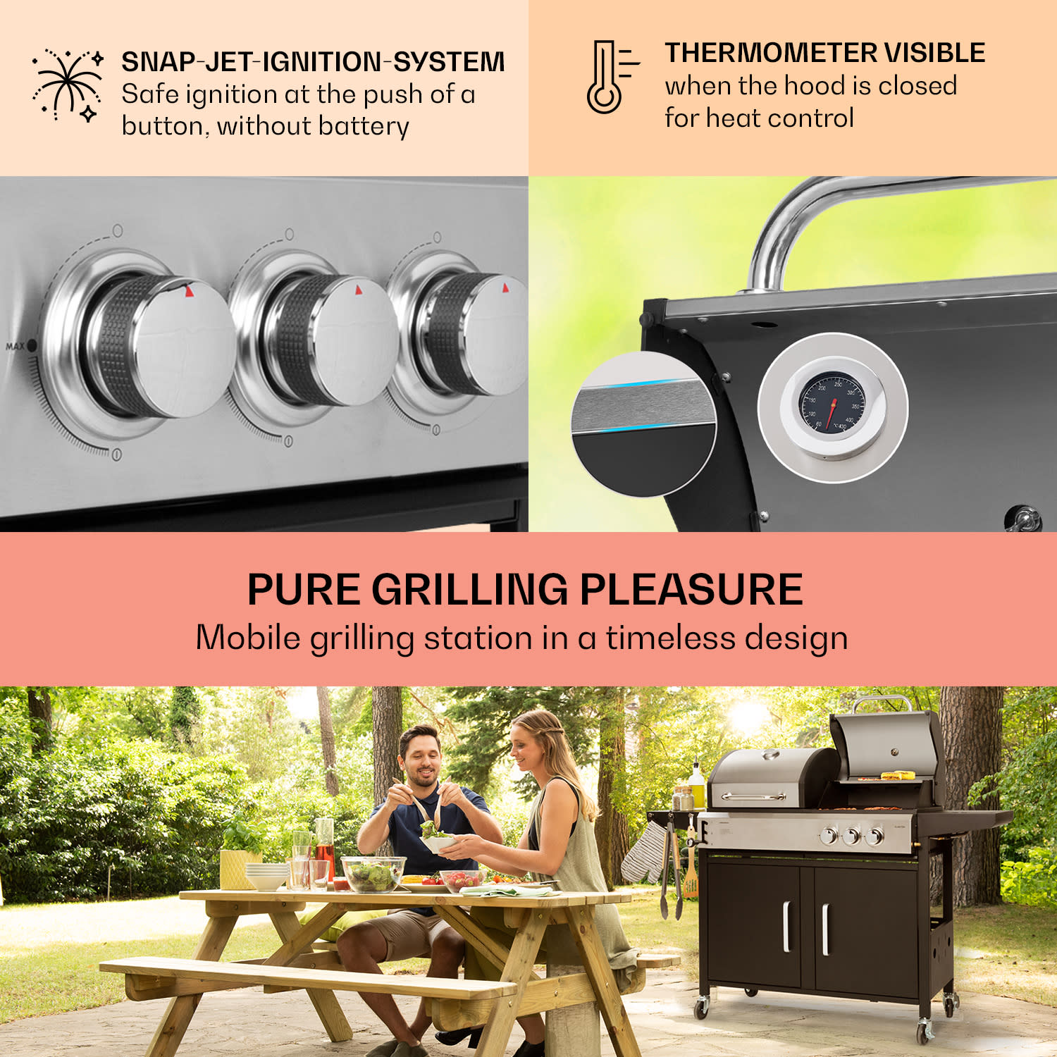 Kingsville combigrill gas + houtskool 8,1 kW 2+1 branders In hoogte verstelbaar 2 hoofdbrander + 1 zijbrander