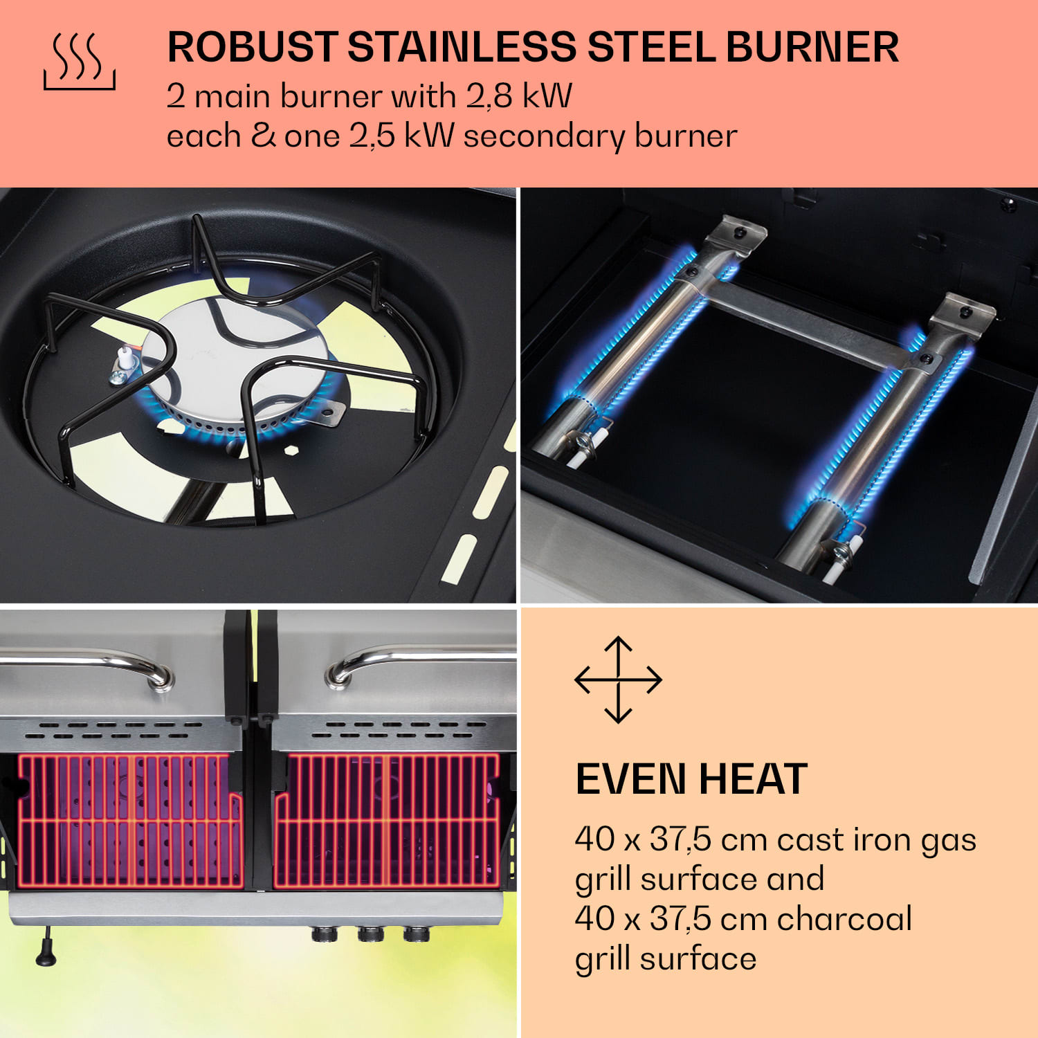 Kingsville combigrill gas + houtskool 8,1 kW 2+1 branders In hoogte verstelbaar 2 hoofdbrander + 1 zijbrander
