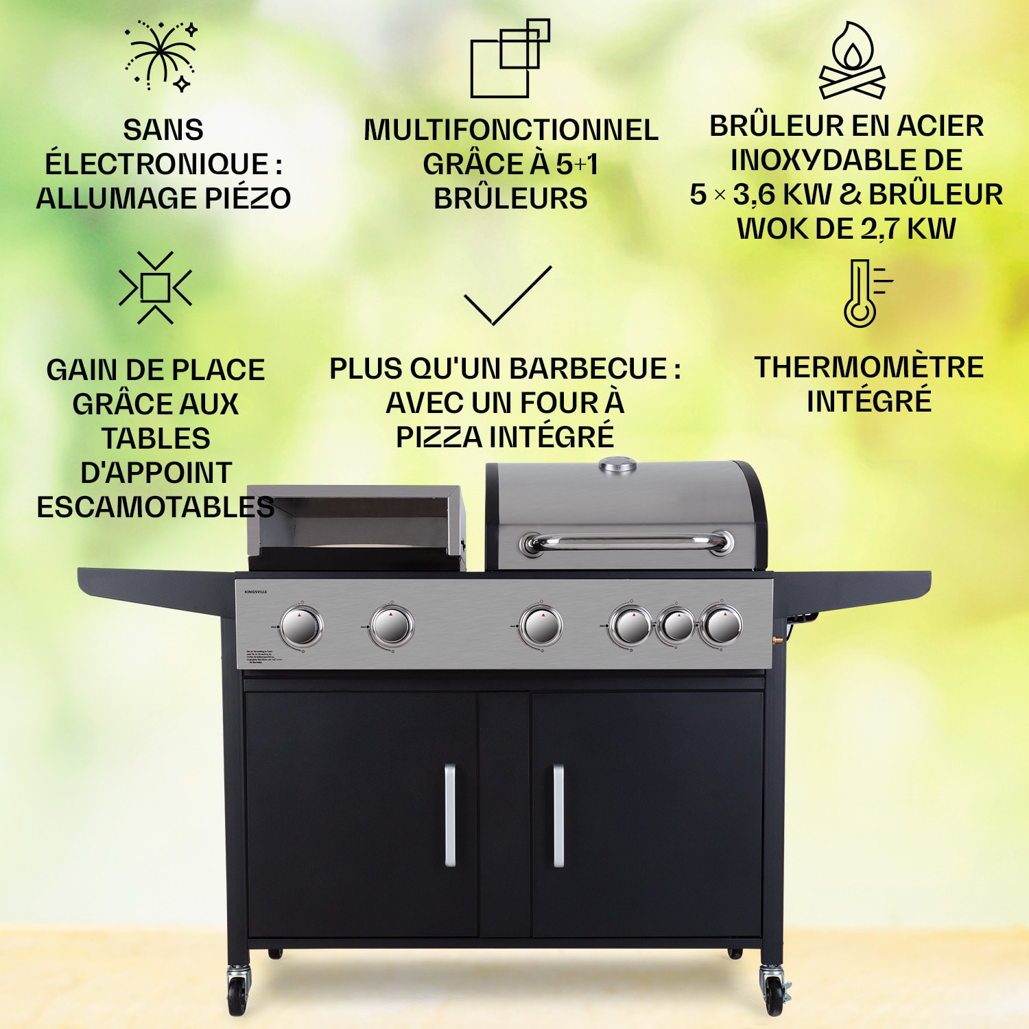 Kingsville XL combigrill gas pizzaoven 20,5 kW 5+1 brander 5 hoofdbrander + 1 zijbrander