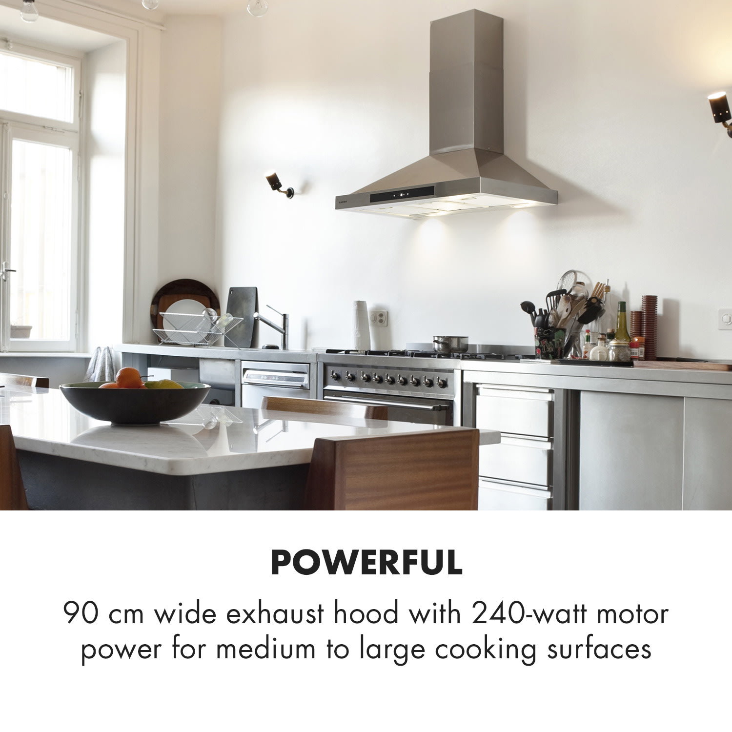 Zelda Eco 90, hotă de perete, 240W, 3 trepte, 410m³ / h, LED, EEK: A + 90 cm