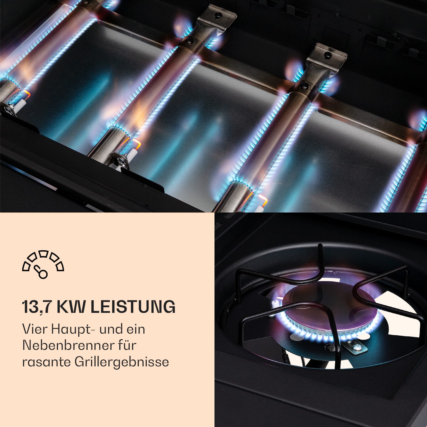 Valdosta 4.1 Gasgrill 4 x 2,8 kW + 2,5 kW Brenner Edelstahl mobil 4 Hauptbrenner + 1 Nebenbrenner