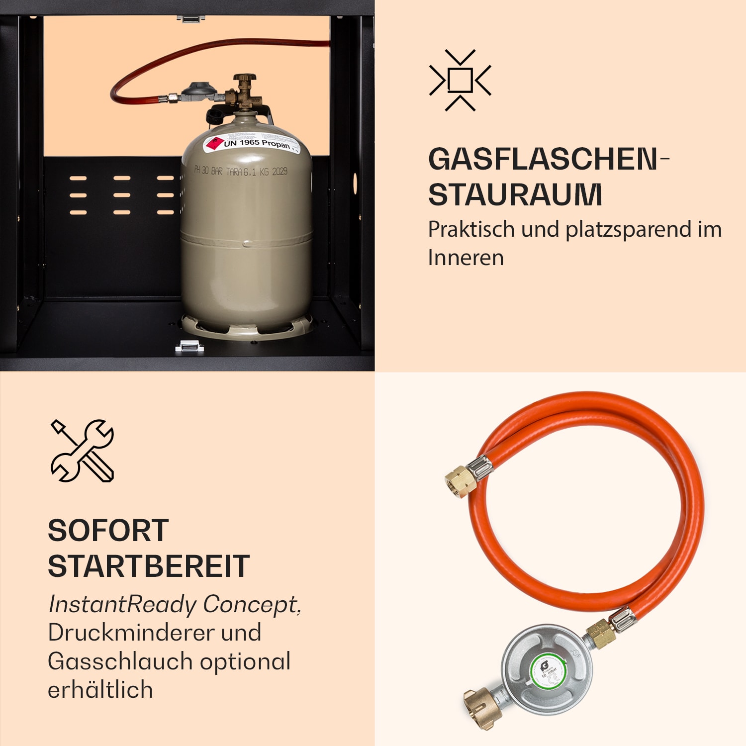 Valdosta 4.1 Gasgrill 4 x 2,8 kW + 2,5 kW Brenner Edelstahl mobil 4 Hauptbrenner + 1 Nebenbrenner