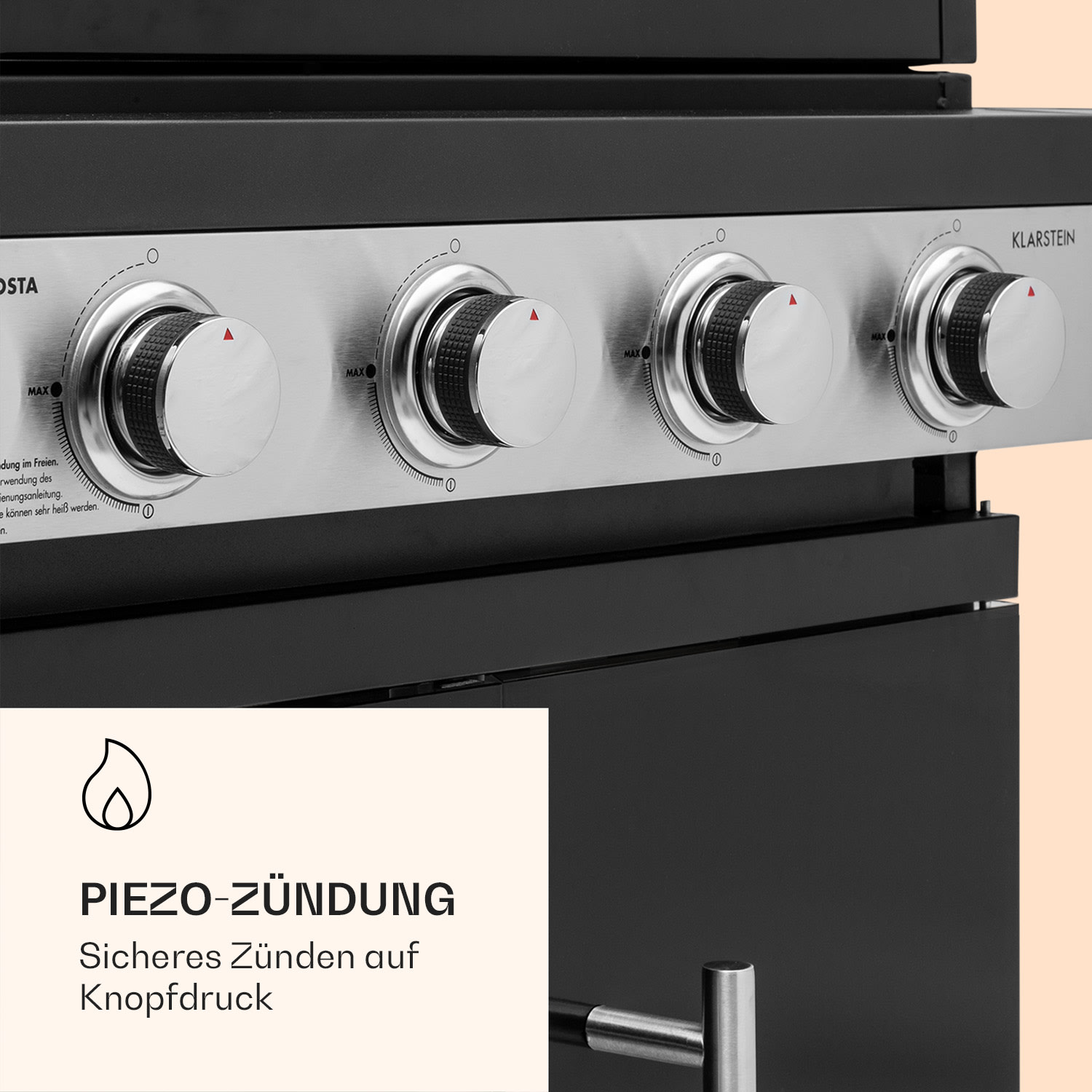 Valdosta 4.1 Gasgrill 4 x 2,8 kW + 2,5 kW Brenner Edelstahl mobil 4 Hauptbrenner + 1 Nebenbrenner