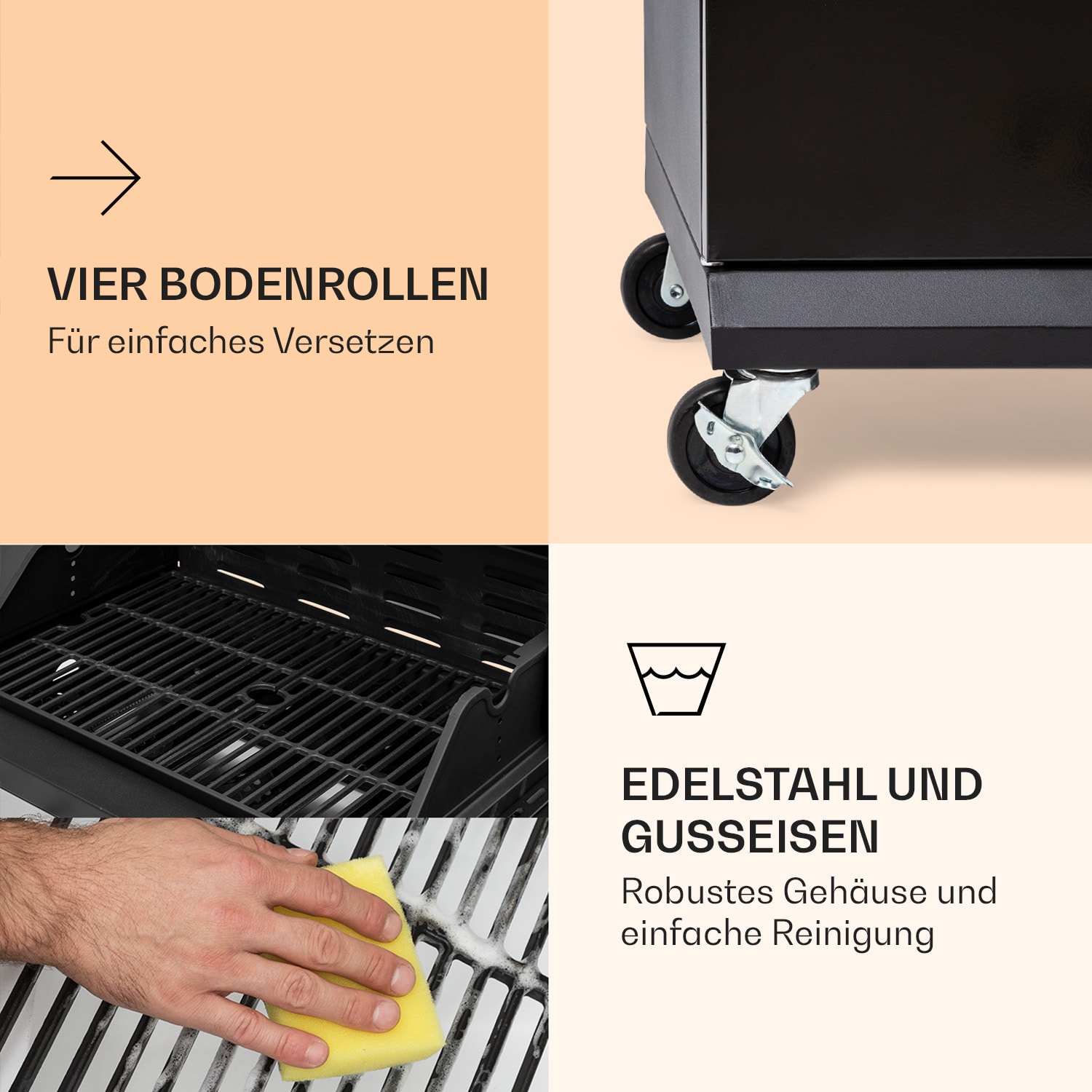 Valdosta 4.1 Gasgrill 4 x 2,8 kW + 2,5 kW Brenner Edelstahl mobil 4 Hauptbrenner + 1 Nebenbrenner