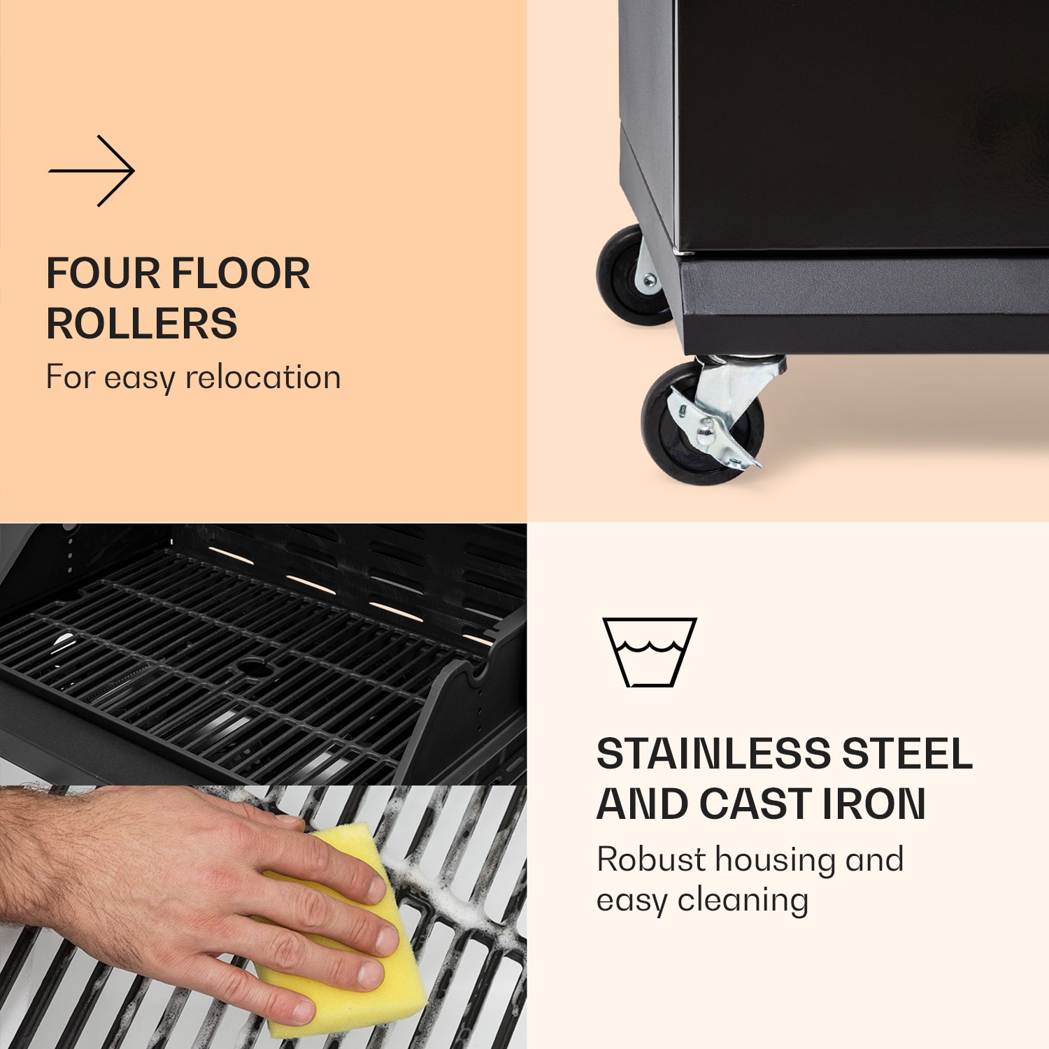 Valdosta 4.1 -kaasugrilli 4 x 2,8 kW + 2,5 kW piltin ruostumaton teräs siirrettävä 4 pääpoltin + 1 sivupoltin