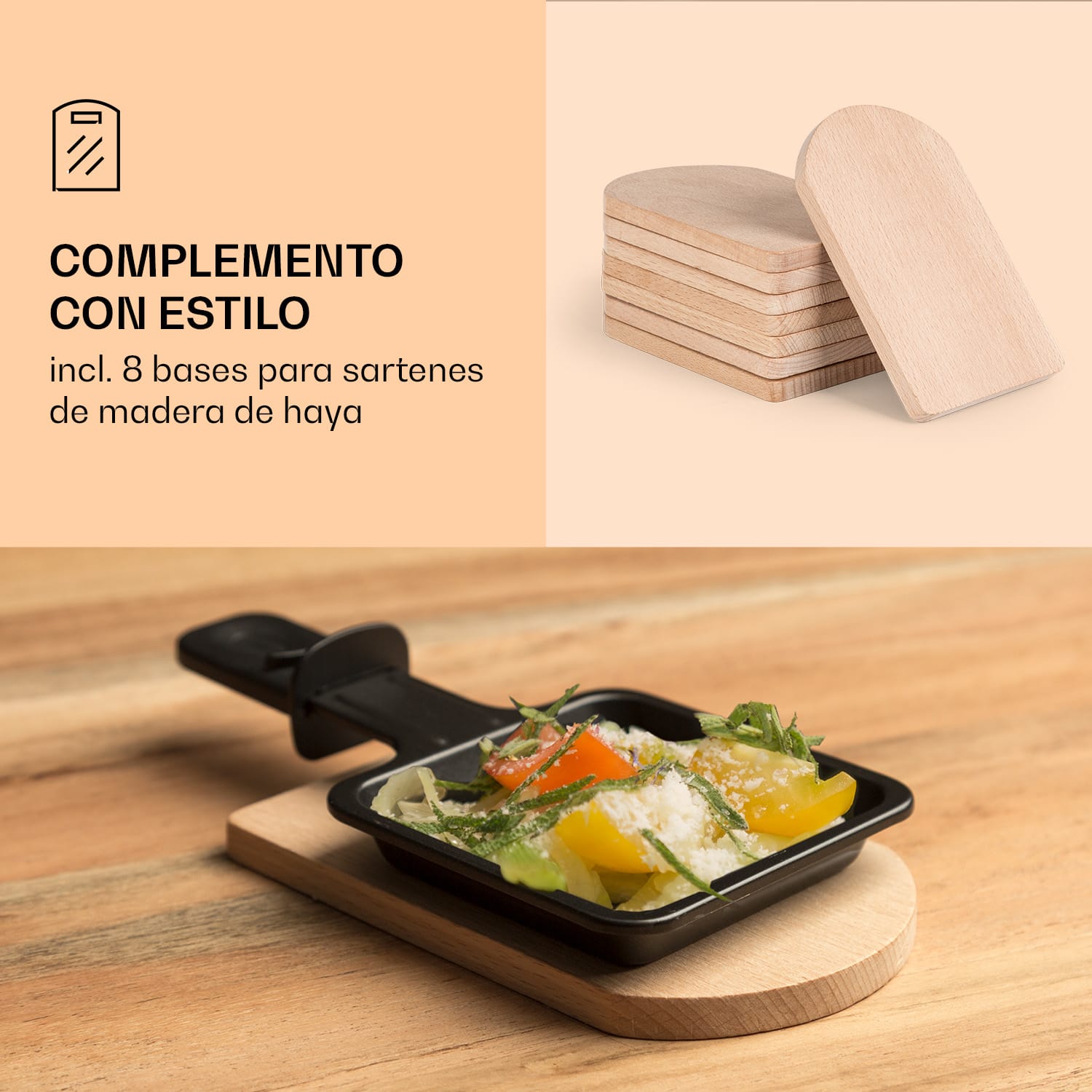 Entrecôte Parrilla raclette y fondue 2 en 1 Roca natural 1100W 8 personas Tablas Tablas de madera incluidas