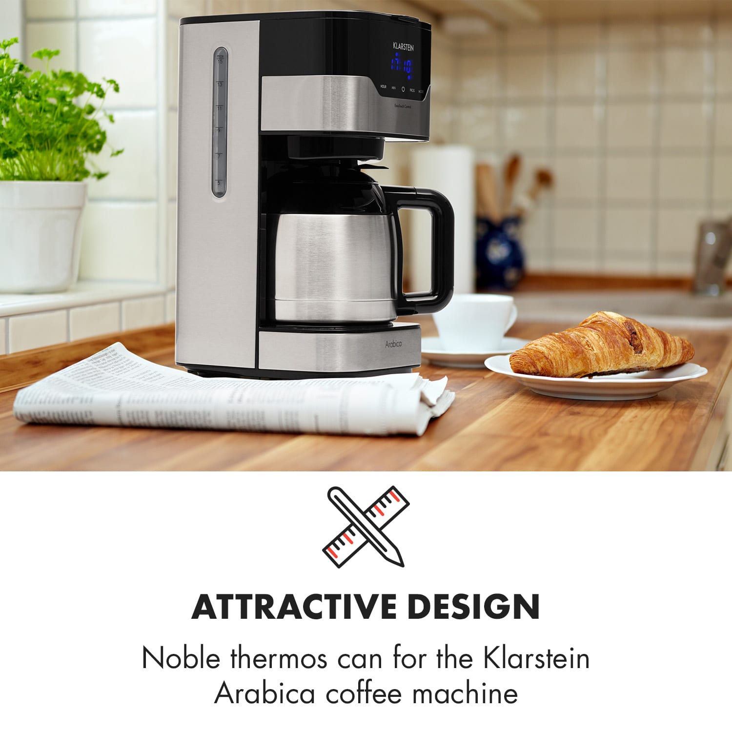 Arabica, termoska, dodatki, rezervni del, nerjaveče jeklo, srebrno / črna