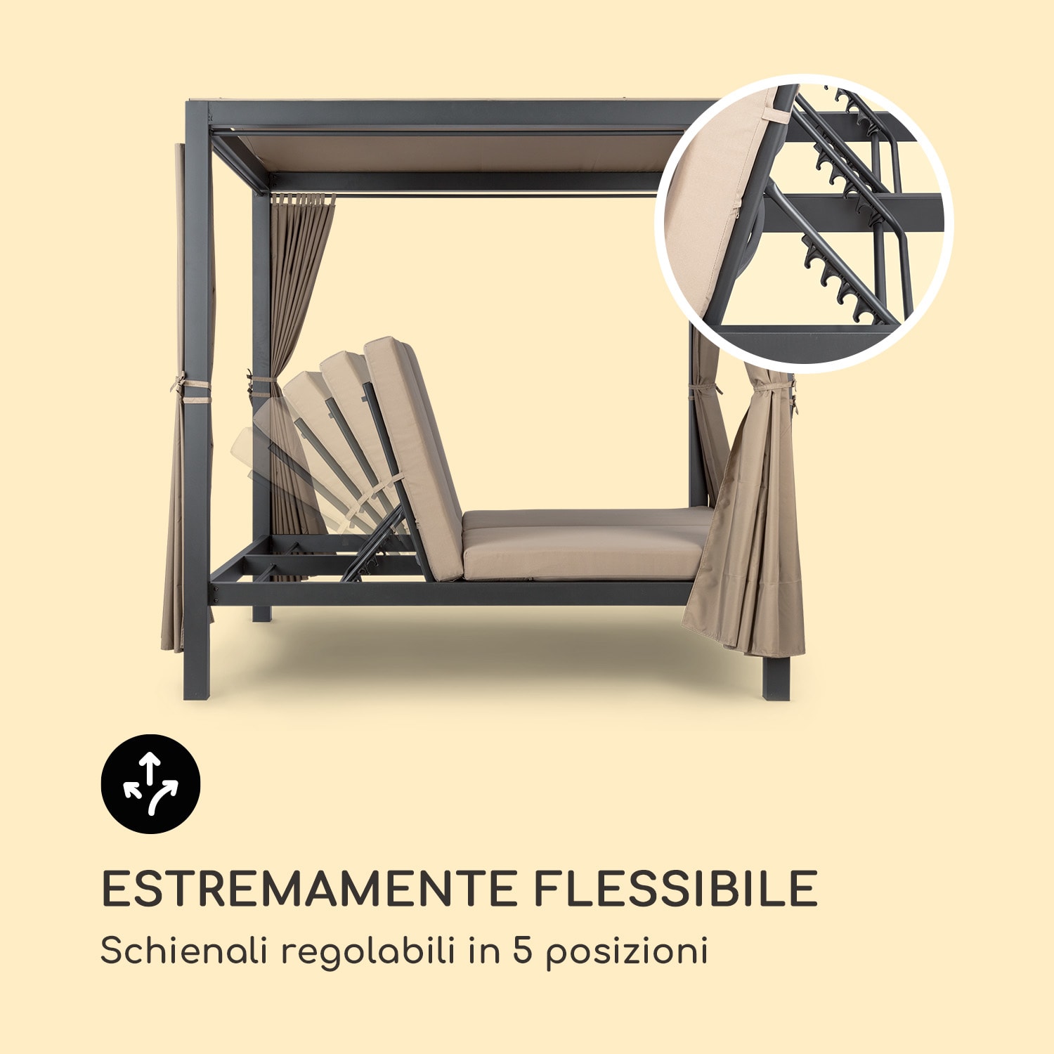 Eremitage Double XL, Sunbed, 2 Persone, Telaio in Acciaio, Parasole, Tende Antracite/Talpa chiaro