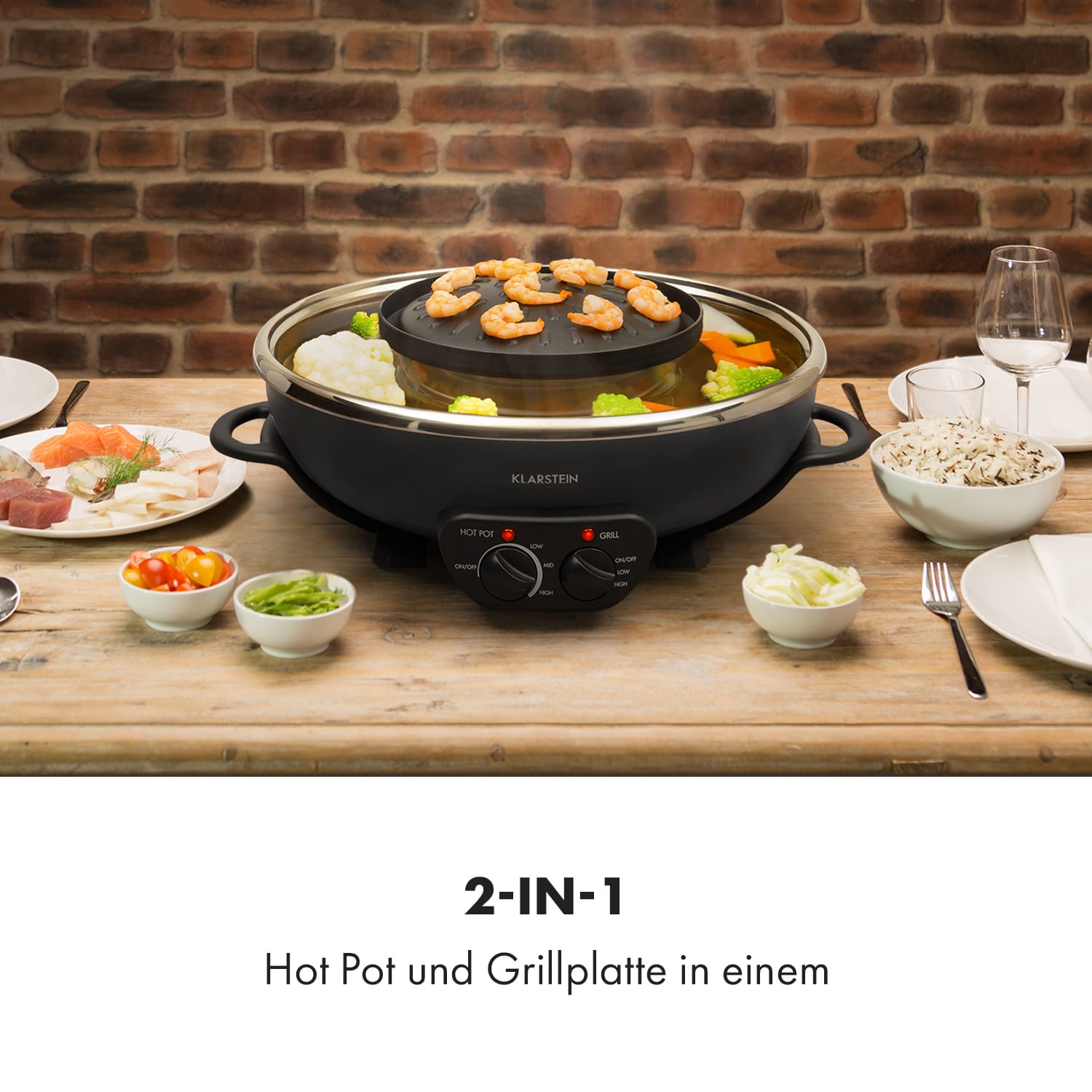 Szechuan 2-en-1Hot Pot et plaque à grillades 5l 1350 / 600 W noir Noir