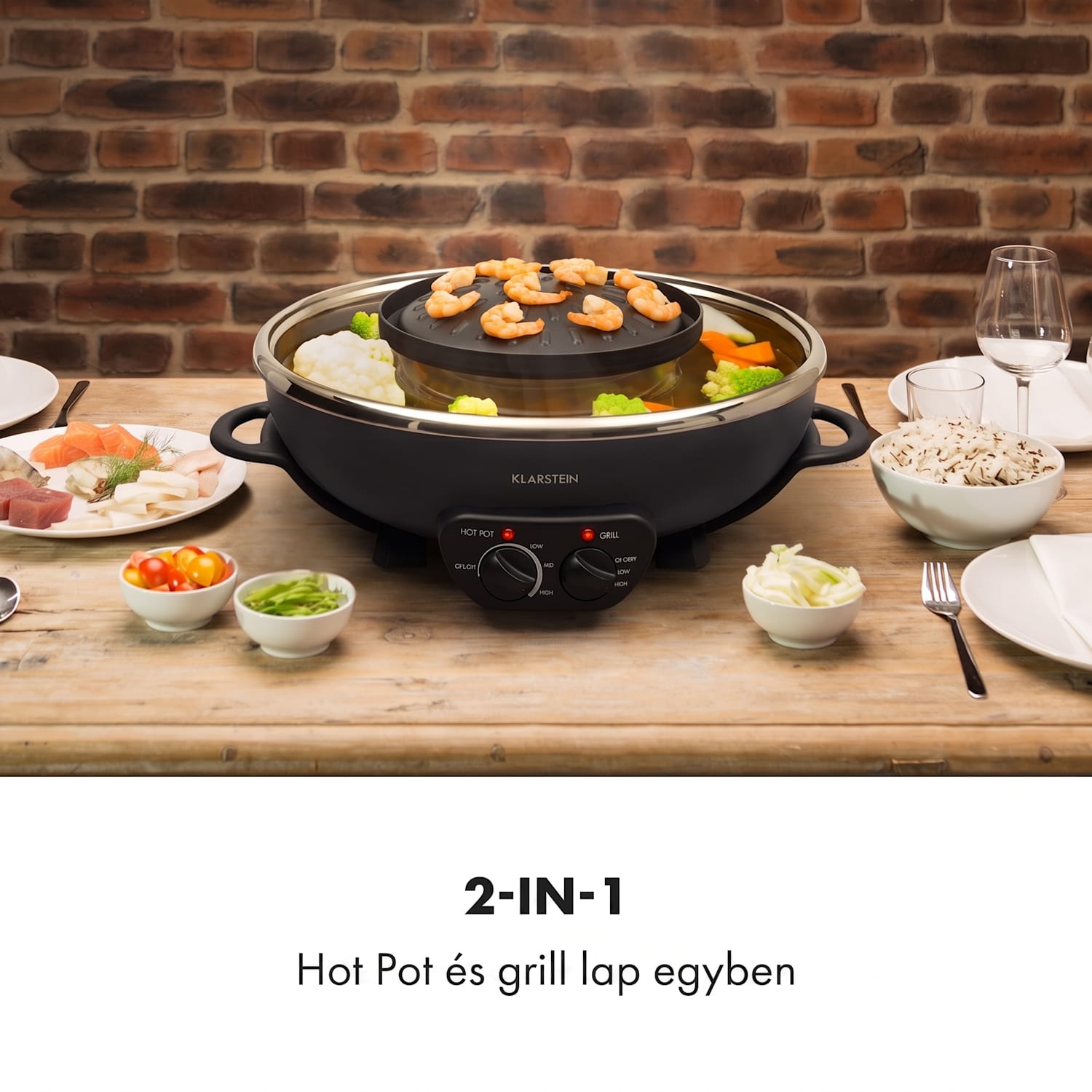Szechuan, hot pot és grill lemez, 5 l űrtartalom, 1350 W, 600 W, fekete Fekete