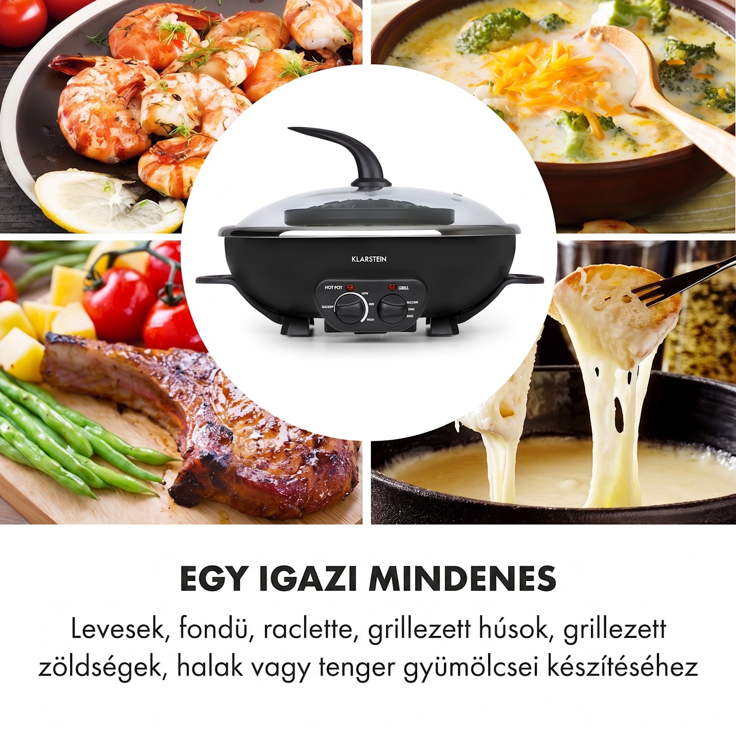 Szechuan, hot pot és grill lemez, 5 l űrtartalom, 1350 W, 600 W, fekete Fekete